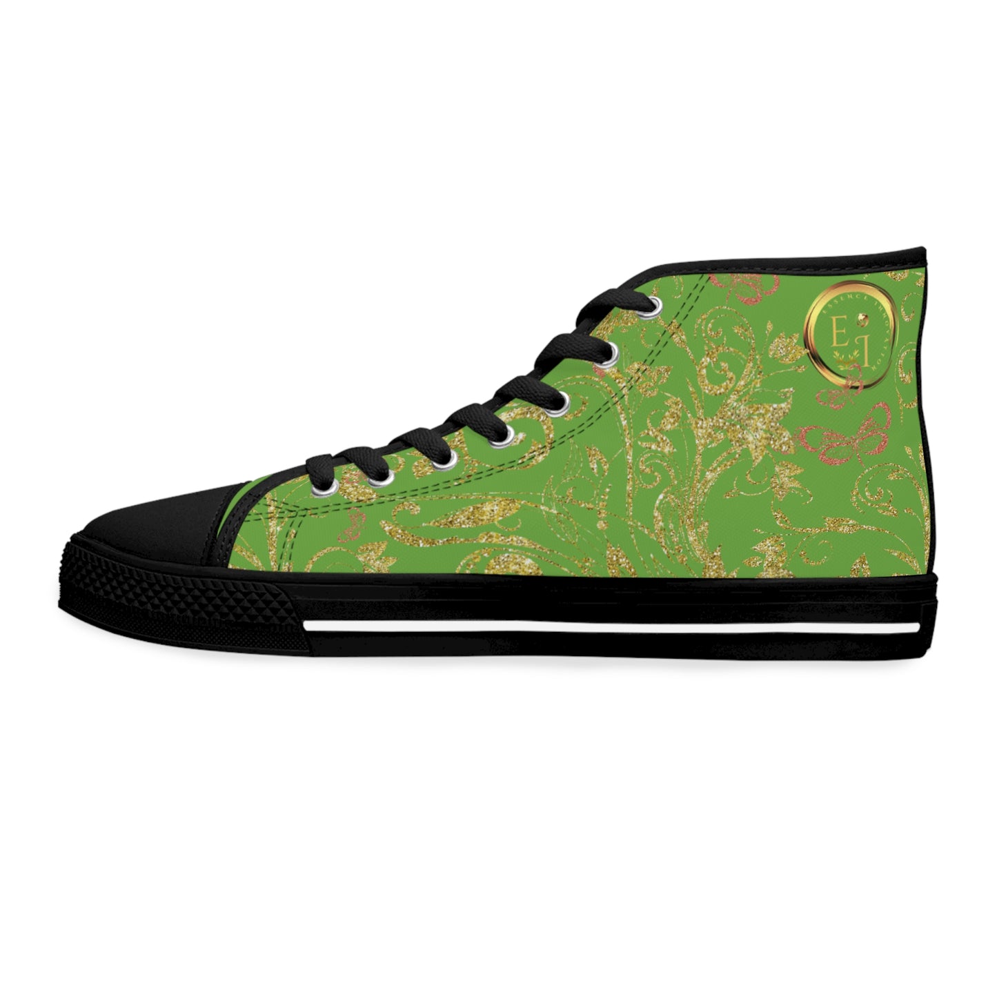 Bohemian Butterfly Heart | Light Green | Black Sole HighTop Sneakers