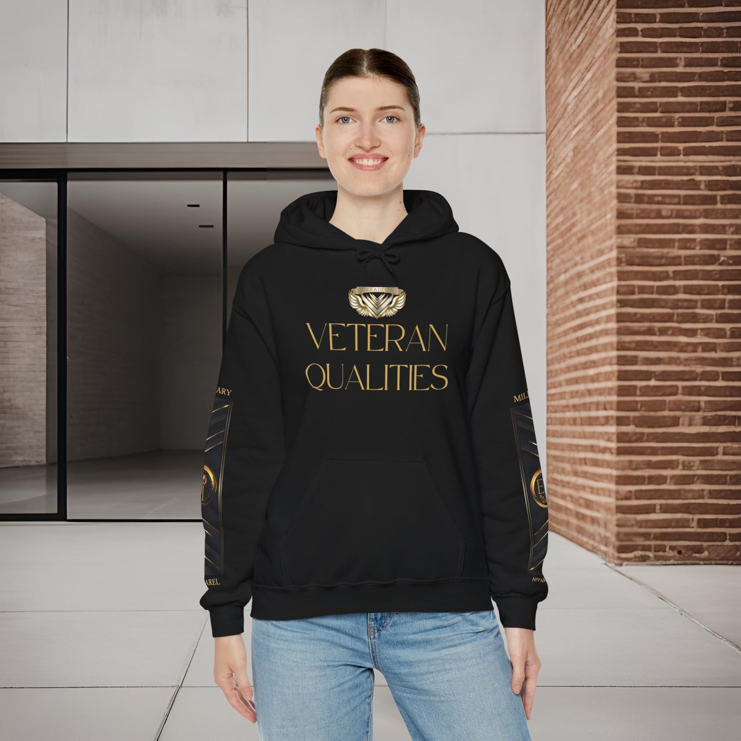 Veteran Qualities Leader One | Black Hoodie | Military & Service Tribute