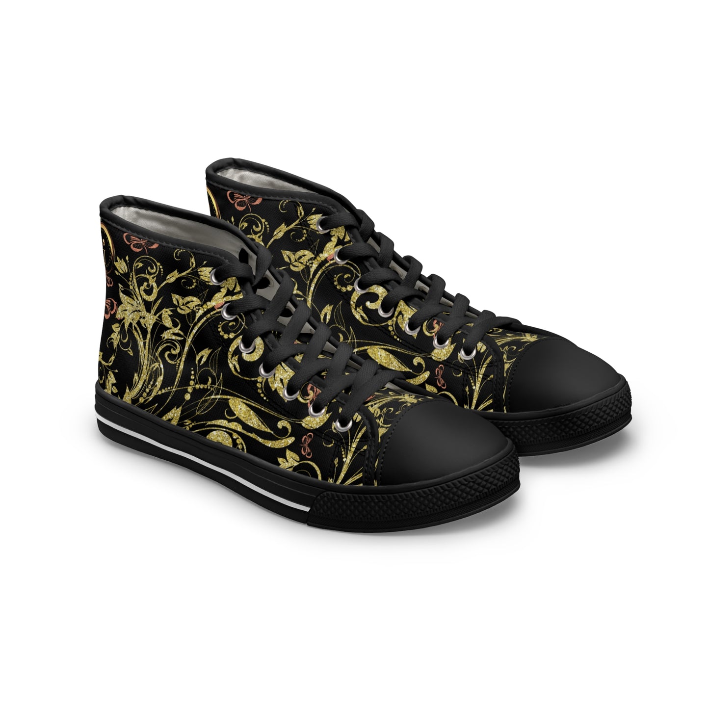 Bohemian Butterfly Heart | Black | Black Sole HighTop Sneakers
