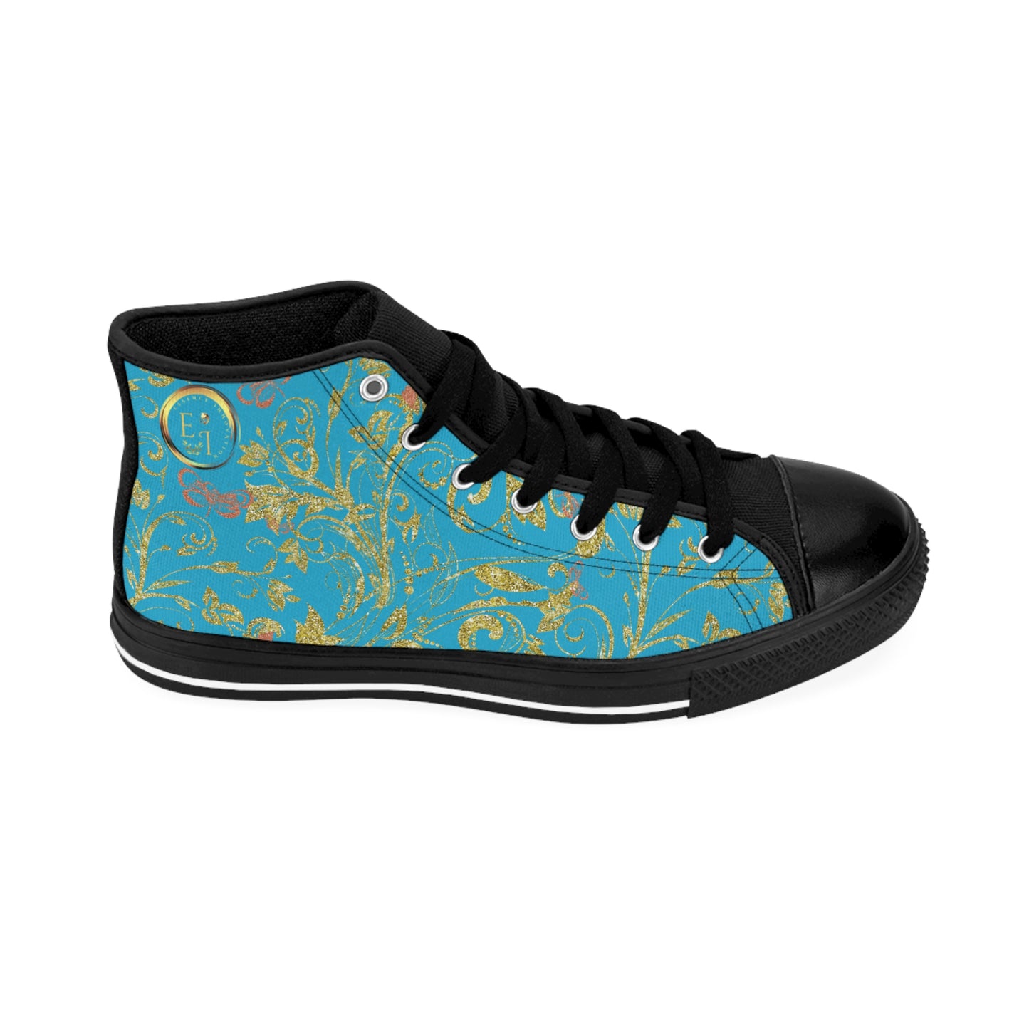 Bohemian Butterfly | Turquoise | Black Sole HighTop Sneakers