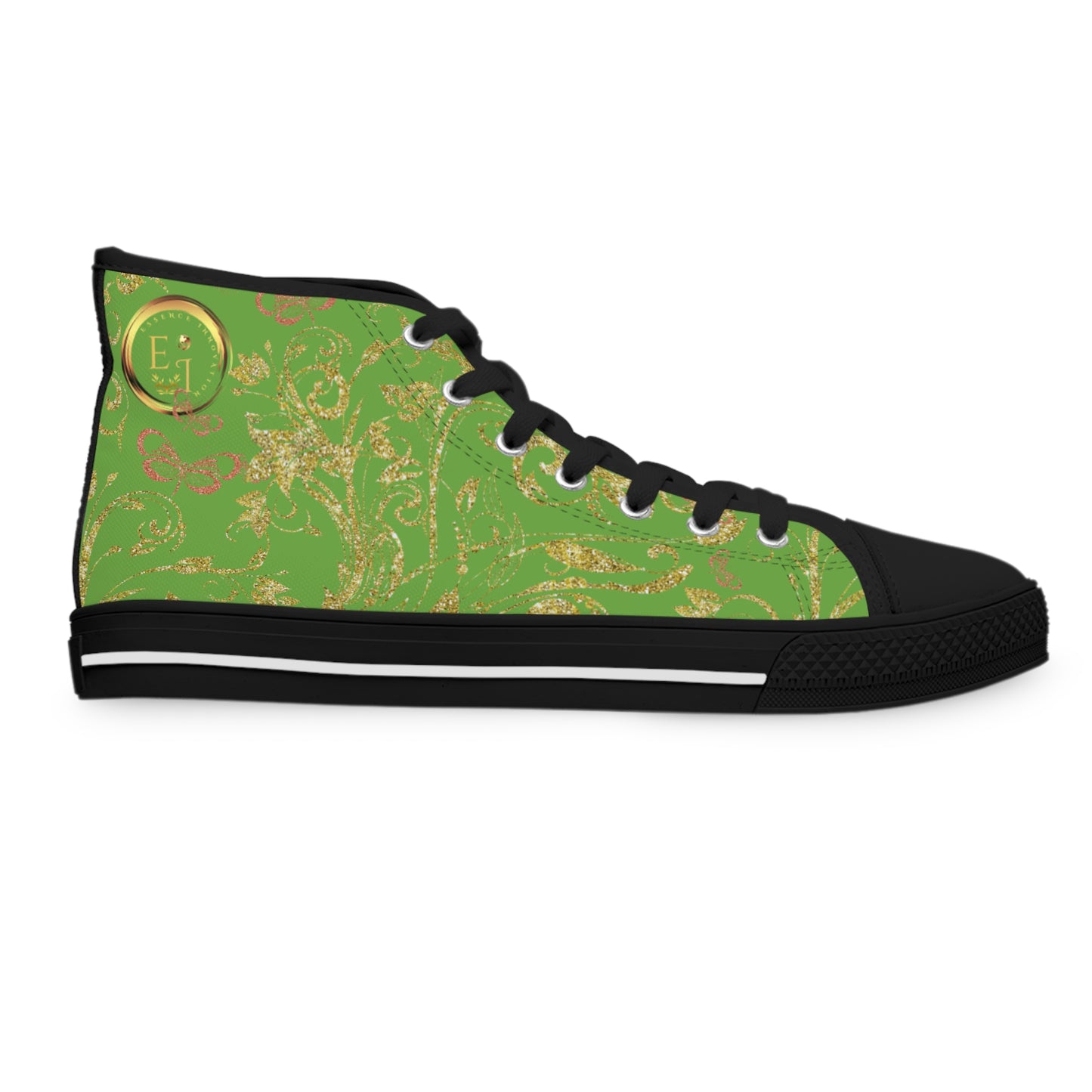 Bohemian Butterfly Heart | Light Green | Black Sole HighTop Sneakers