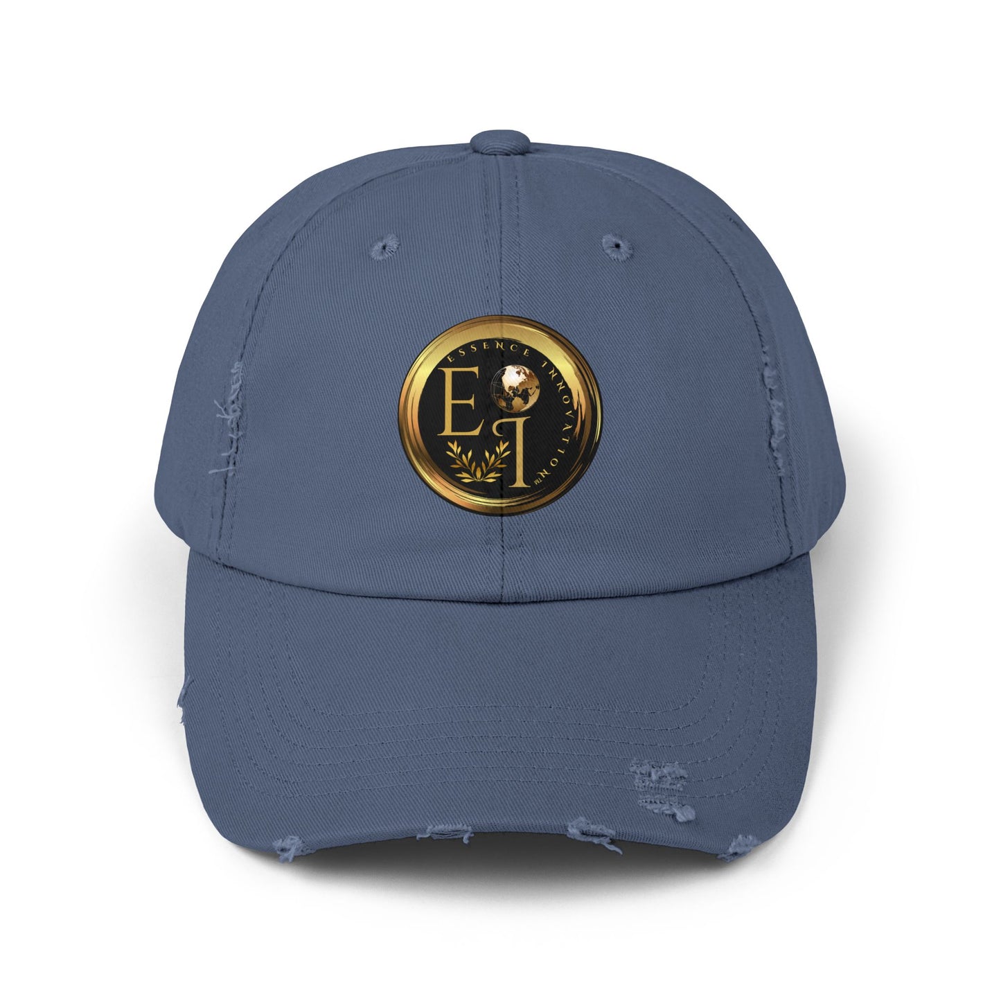 Blue Essence Innovation cap with a gold emblem on a white background