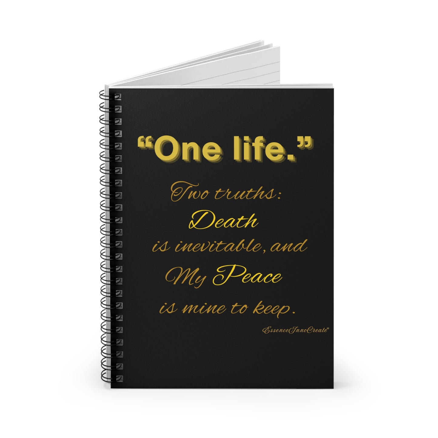 "One life."  Spiral Journal | Black with Inspirational Gold Quote