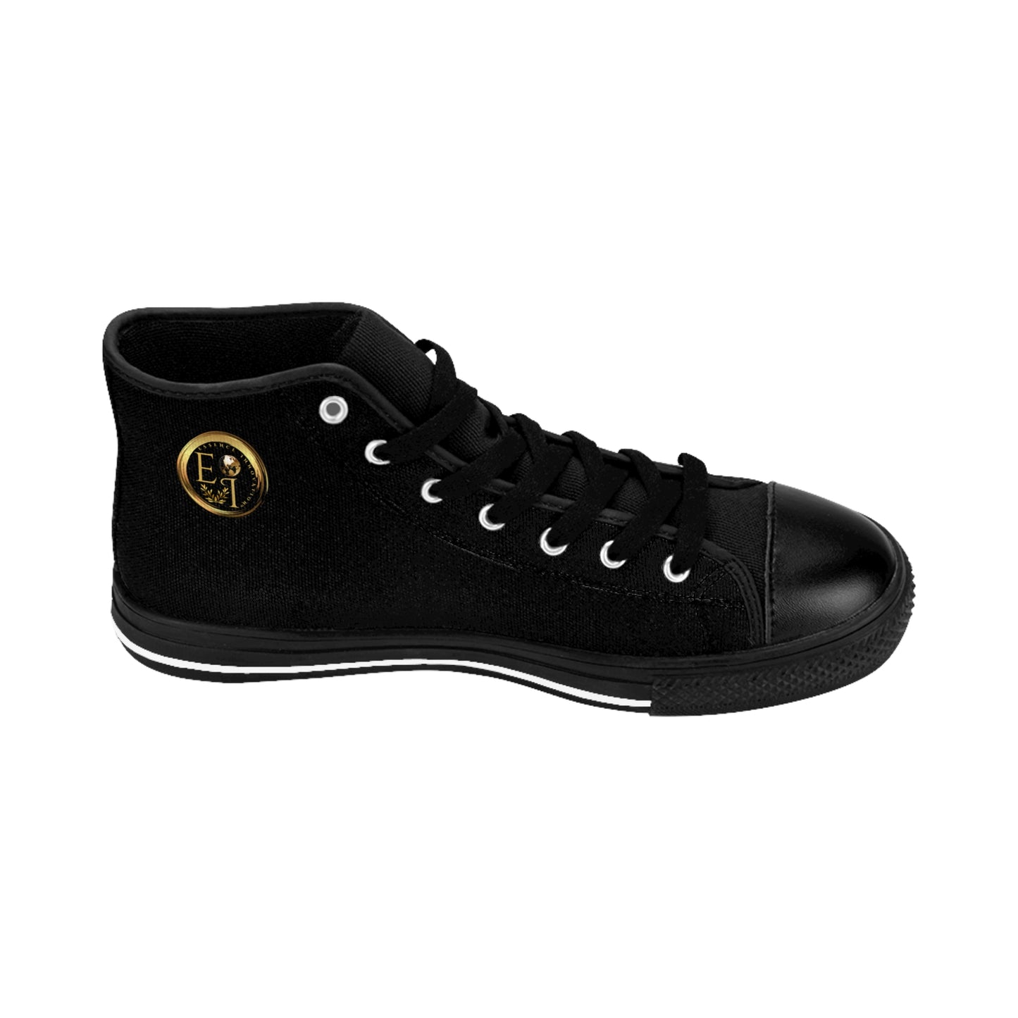 Black 'Essence Innovation' sneakers on a white background