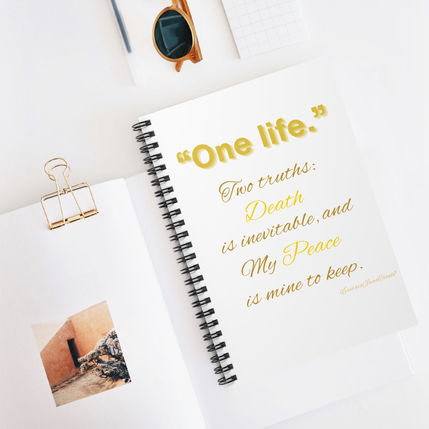 "One life."  Spiral Journal | White with Inspirational Gold Quote