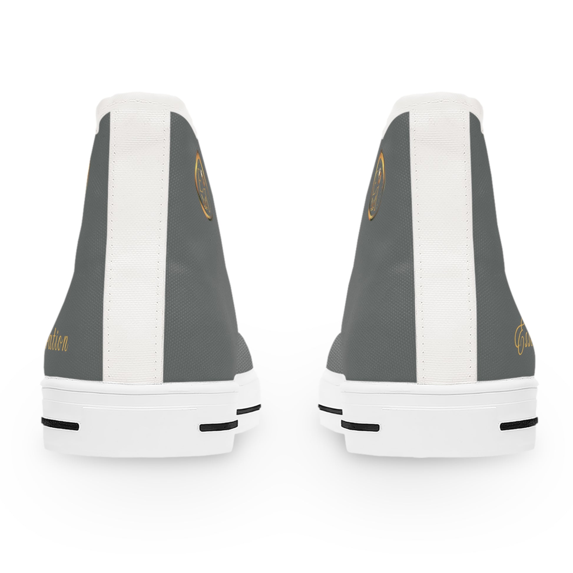 Gray and white shoes with a 'Essence Innovation' brand logo on a white background