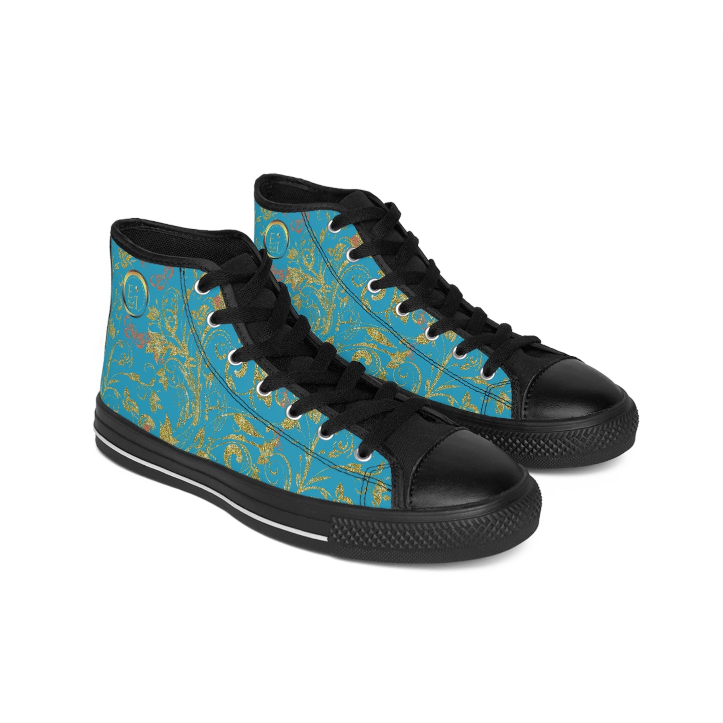Bohemian Butterfly | Turquoise | Black Sole HighTop Sneakers