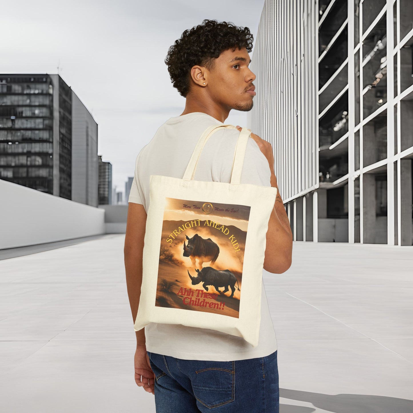 Wildlife Lover's Cotton Canvas Tote Bag, Eco-Friendly Bag, Gift for Animal Lovers, Sustainable Shopper, Cute Rhinos Design