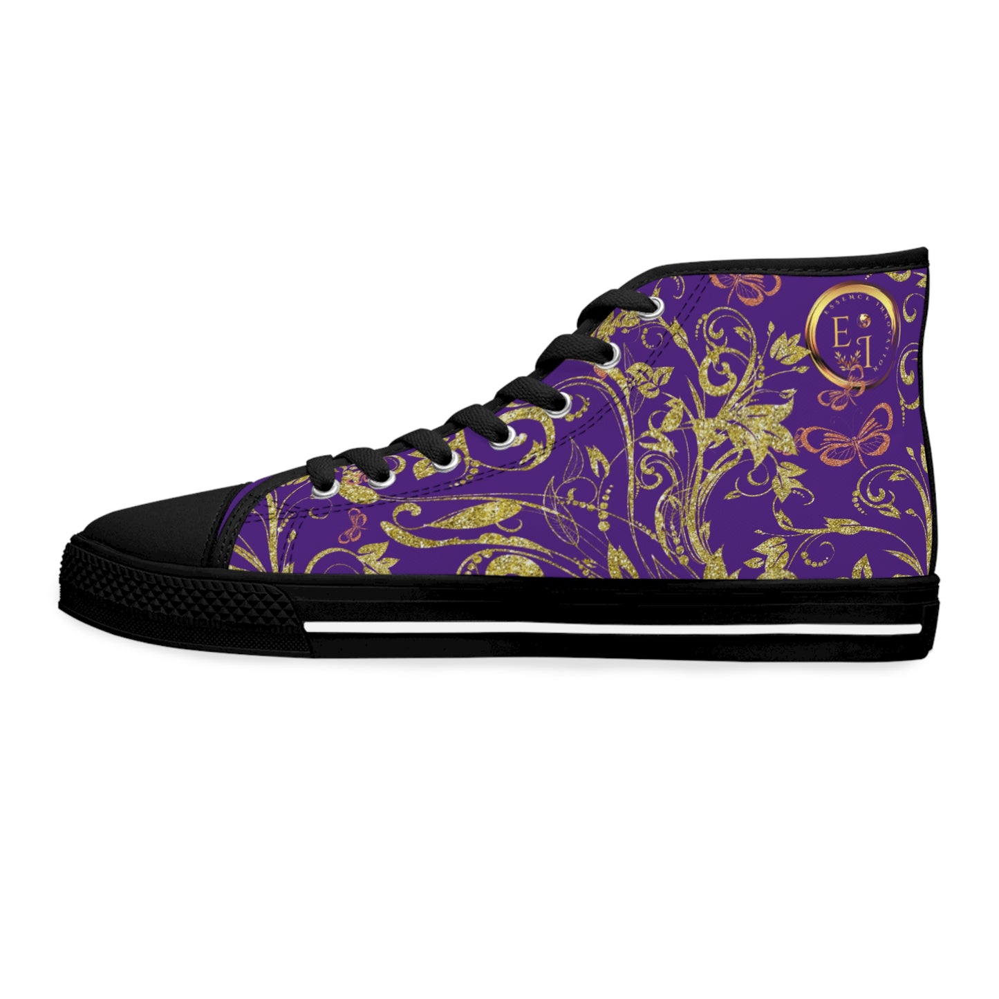 Bohemian Butterfly Heart | Purple | Black Sole HighTop Sneakers