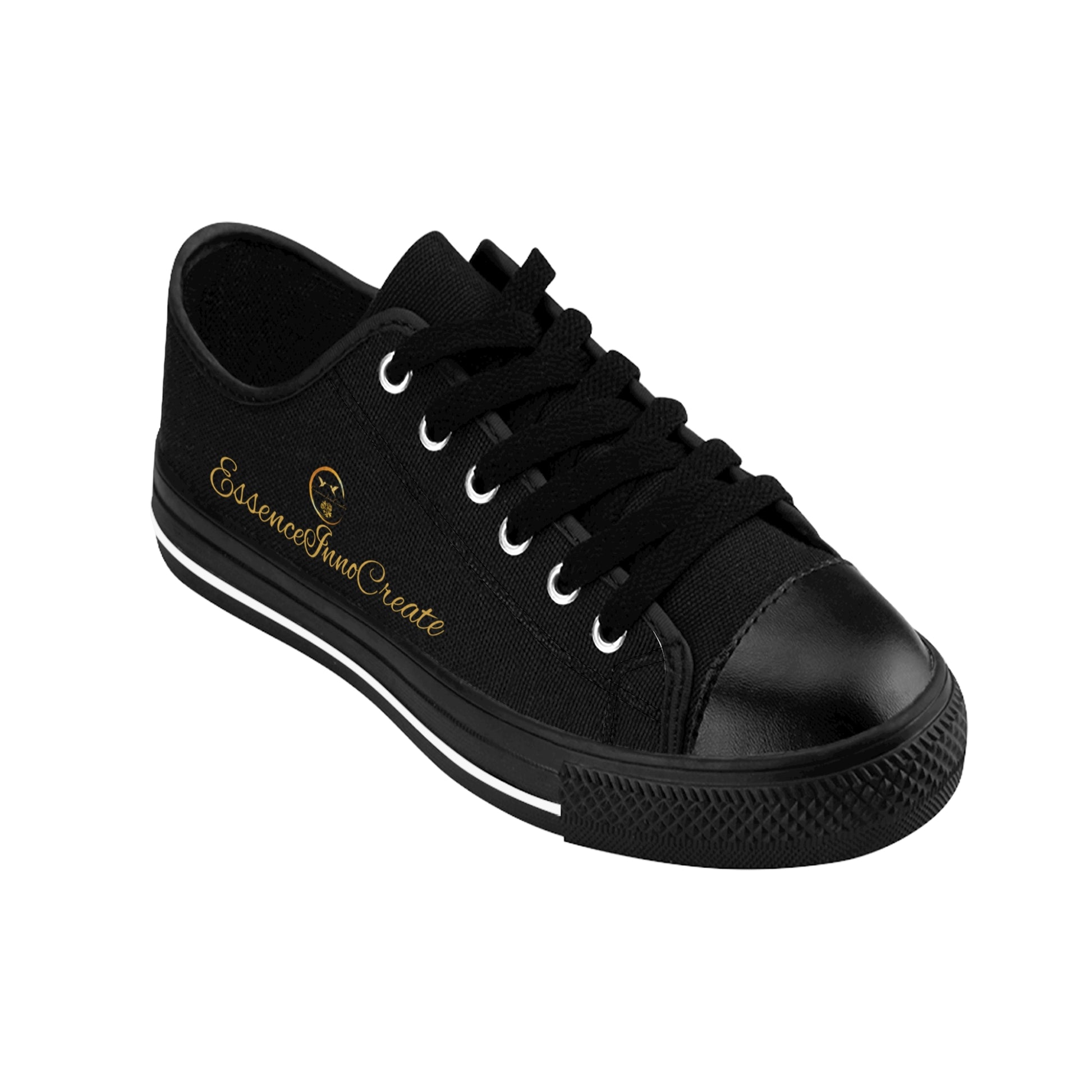 Black 'EssenceInnoCreate' sneaker with a brand logo on a white background