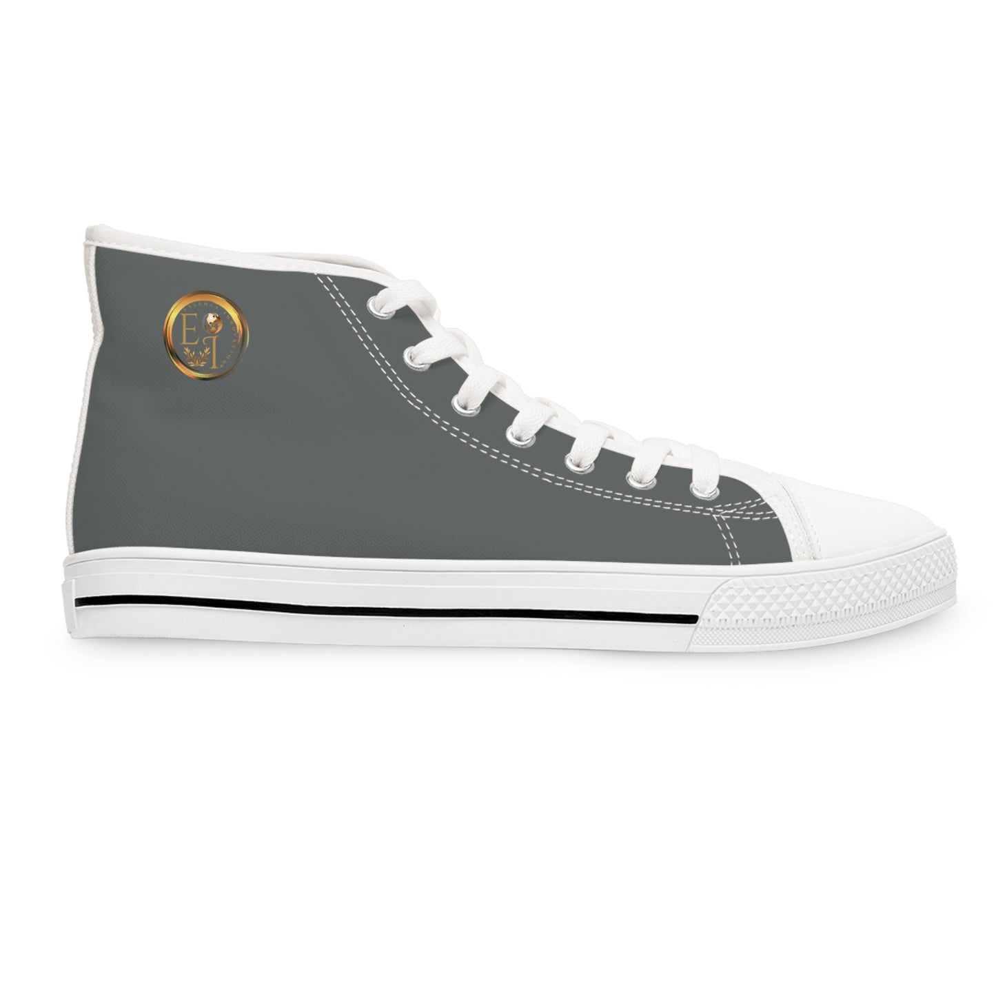 Black and white 'Essence Innovation' sneaker with geometric pattern on a white background