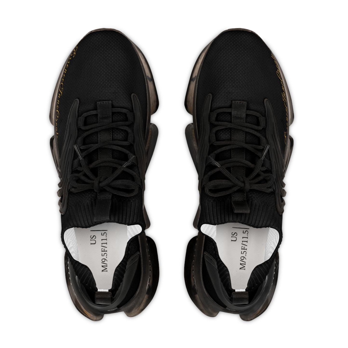 Pair of black 'EssenceInnoCreate' sneakers on a white background