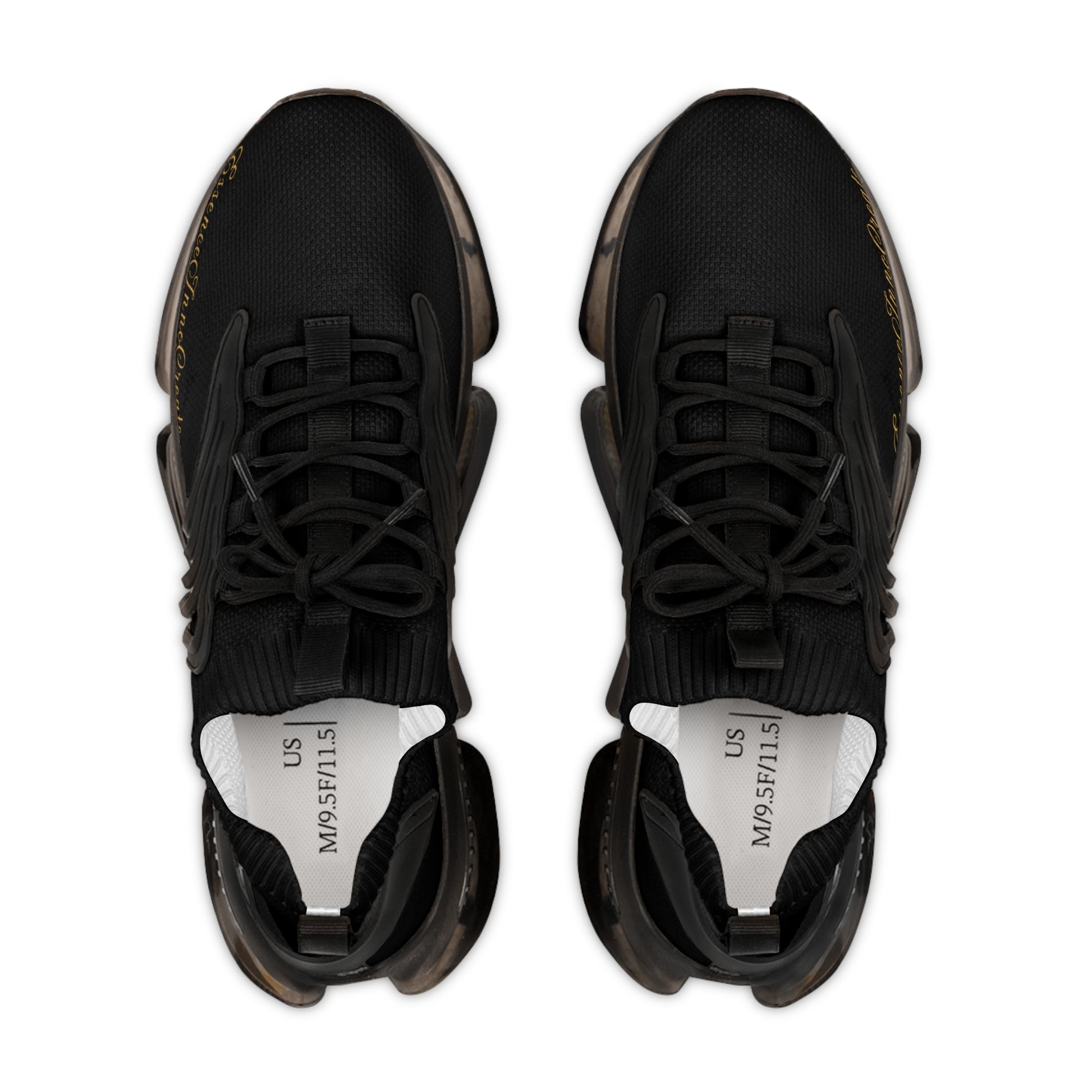 Pair of black 'EssenceInnoCreate' sneakers on a white background