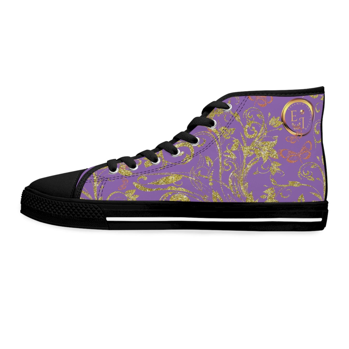 Bohemian Butterfly Heart | Light Purple | Black Sole HighTop Sneakers