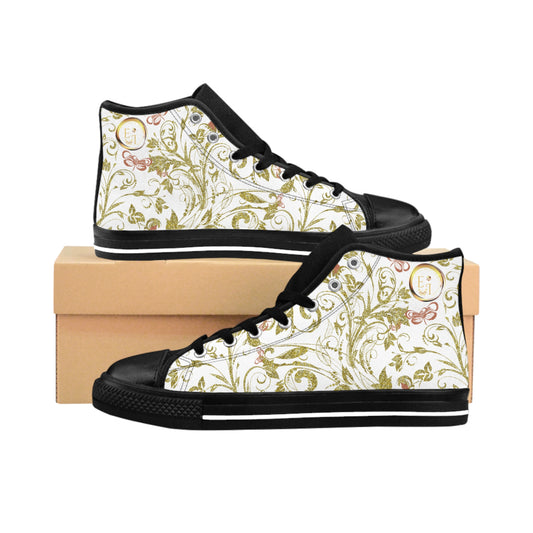 Bohemian Butterfly | White | Black Sole HighTop Sneakers