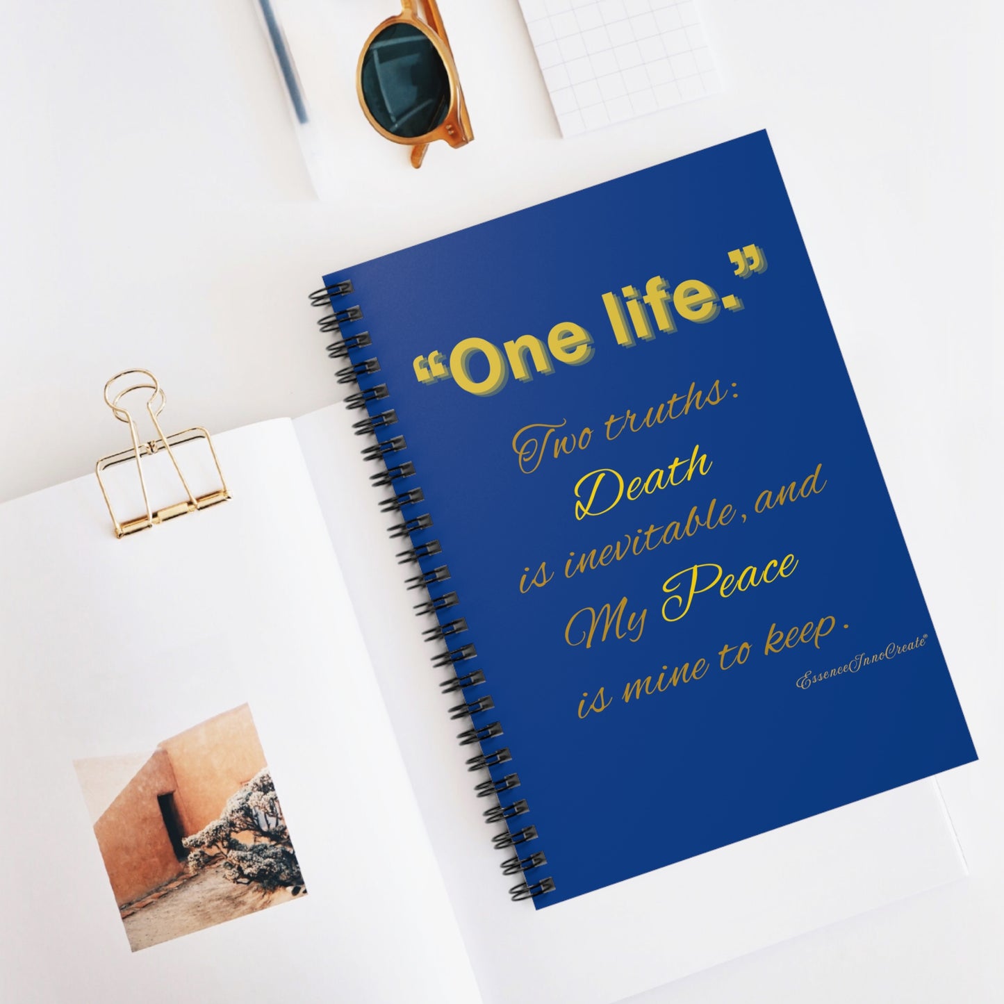 "One life."  Spiral Journal | Blue with Inspirational Gold Quote