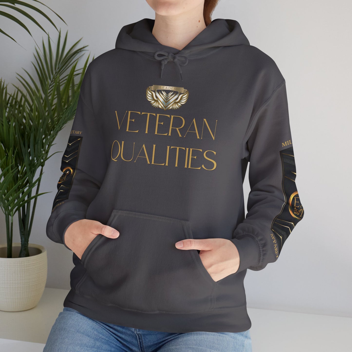 Veteran Qualities Leader Two | Charcoal Hoodie | Military & Service Tribute