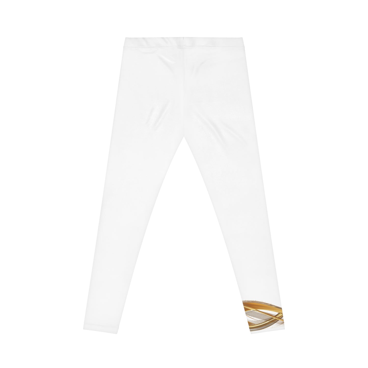 White leggings with gold trim on a white background