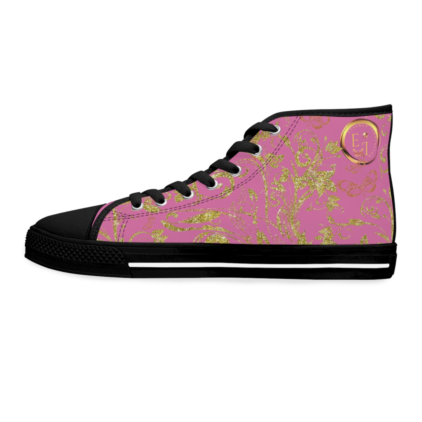 Bohemian Butterfly Heart | Light Pink | Black Sole HighTop Sneakers