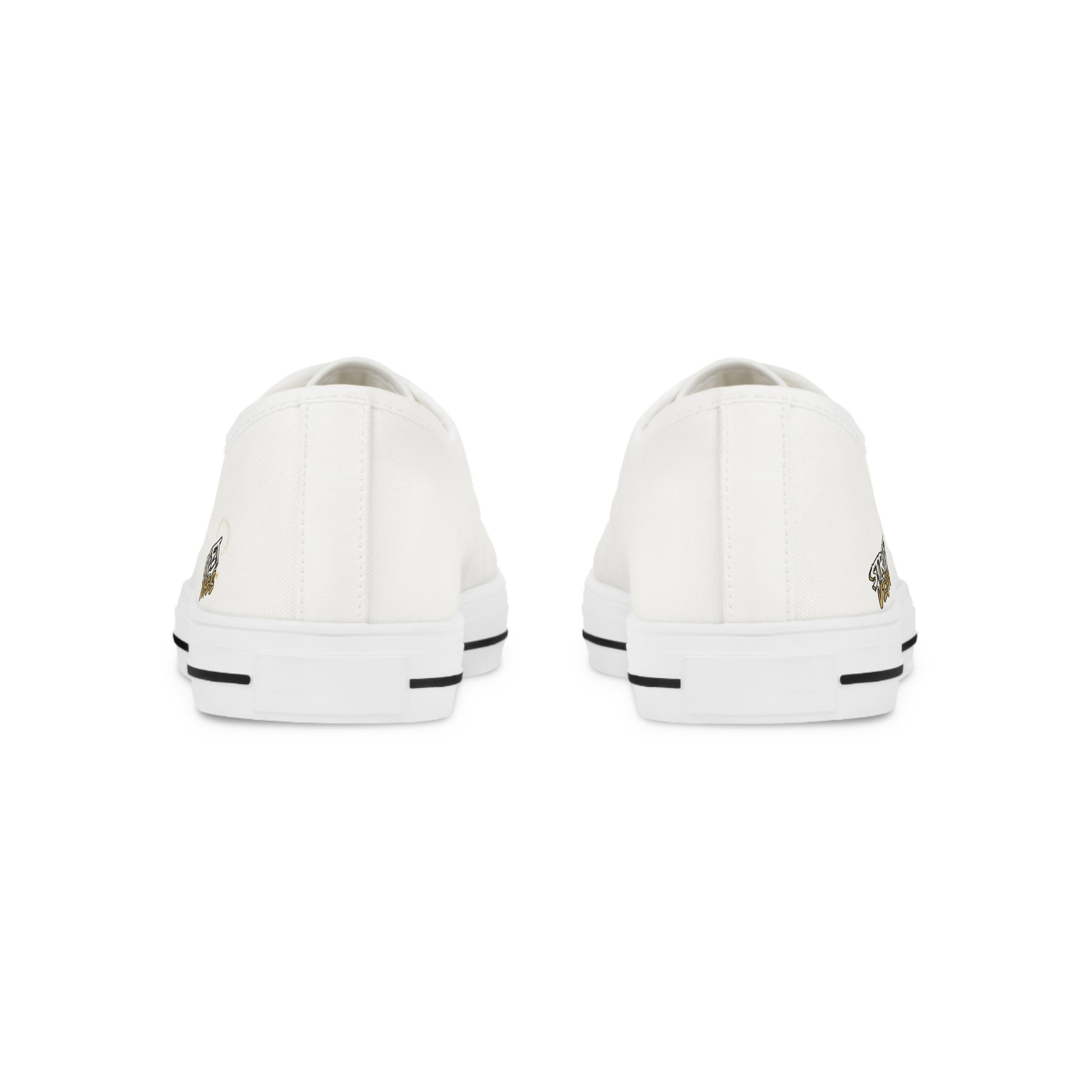 Pair of white Essence Innovation 'Street Vibes' sneakers with black accents on a white background