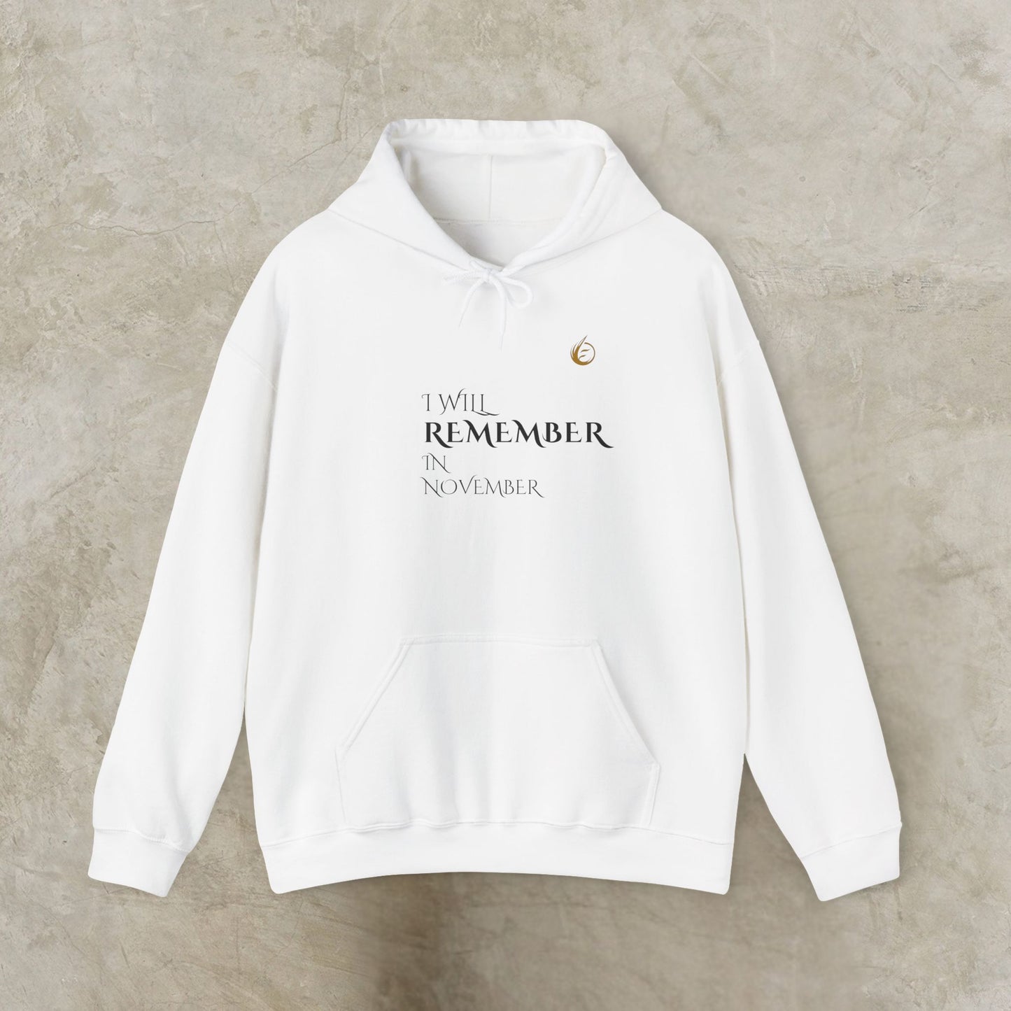 White EssenceInnoCreate Quiet Resolve hoodie with text on a gray background
