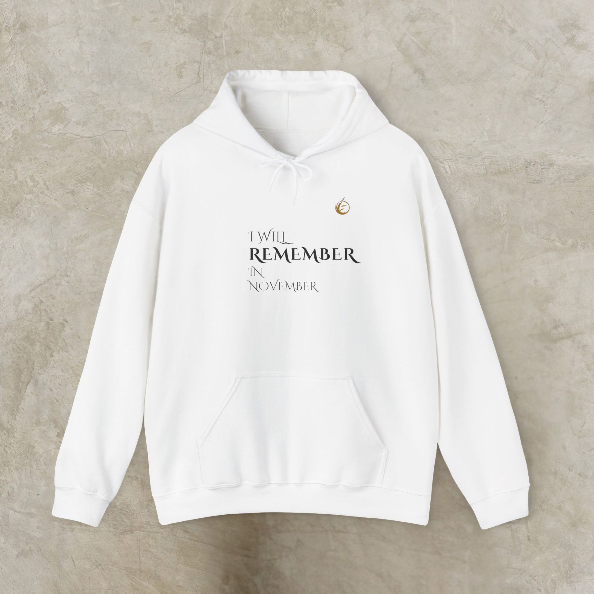 White EssenceInnoCreate Quiet Resolve hoodie with text on a gray background