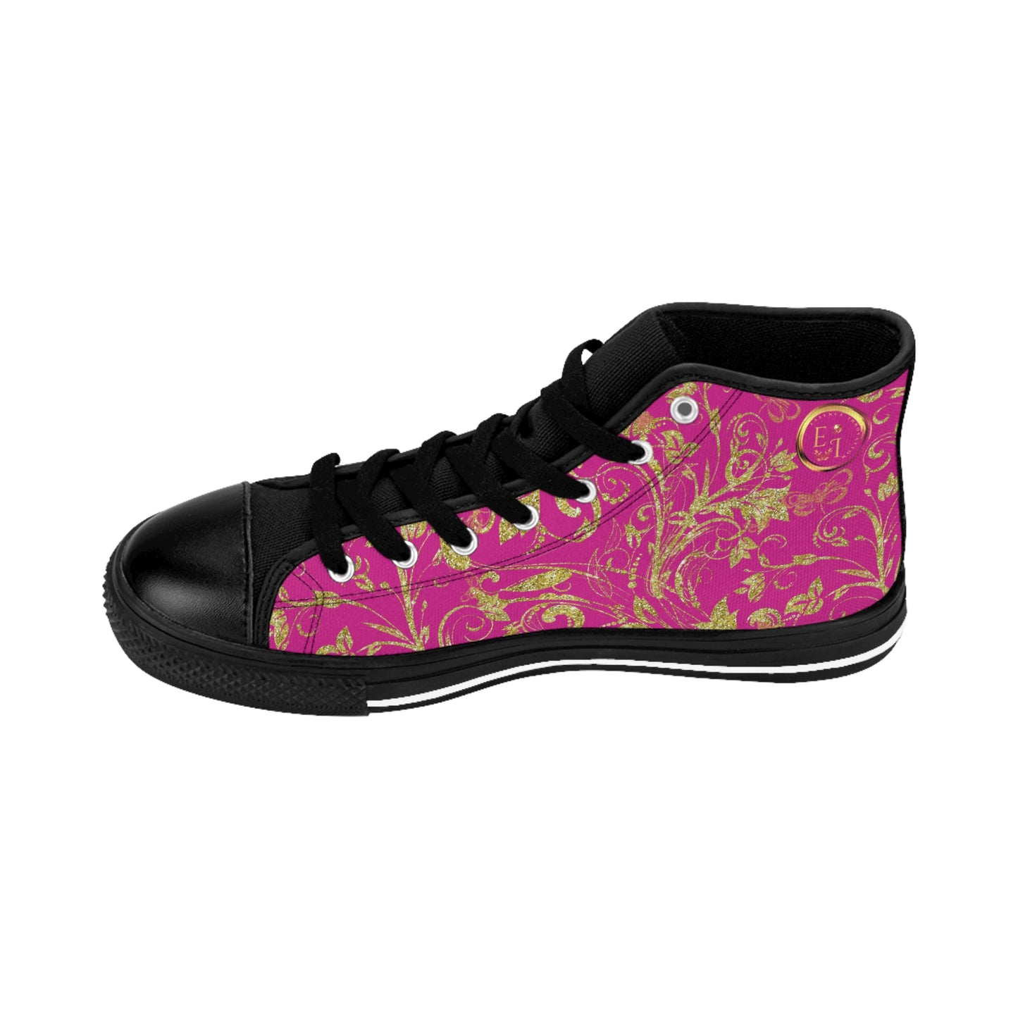 Bohemian Butterfly | Pink | Black Sole HighTop Sneakers