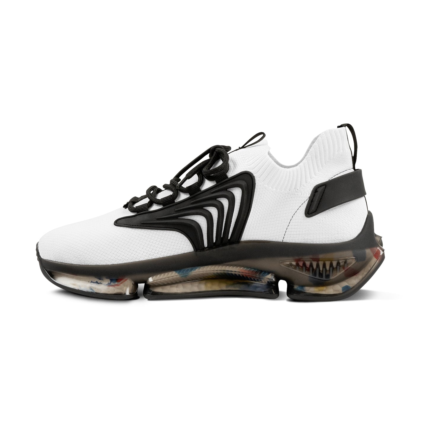 White and black Essence Innovation 'Street Vibes' sneaker with unique sole design on a white background