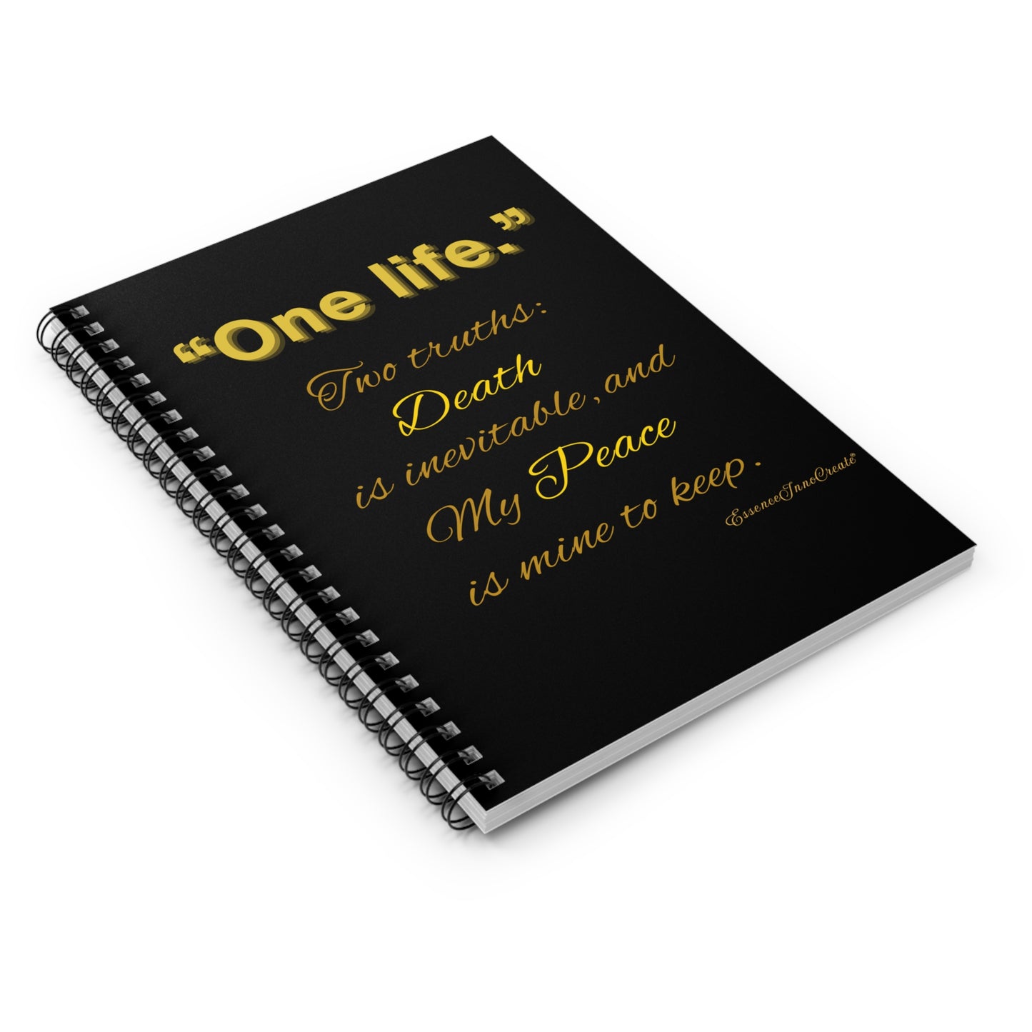 "One life."  Spiral Journal | Black with Inspirational Gold Quote