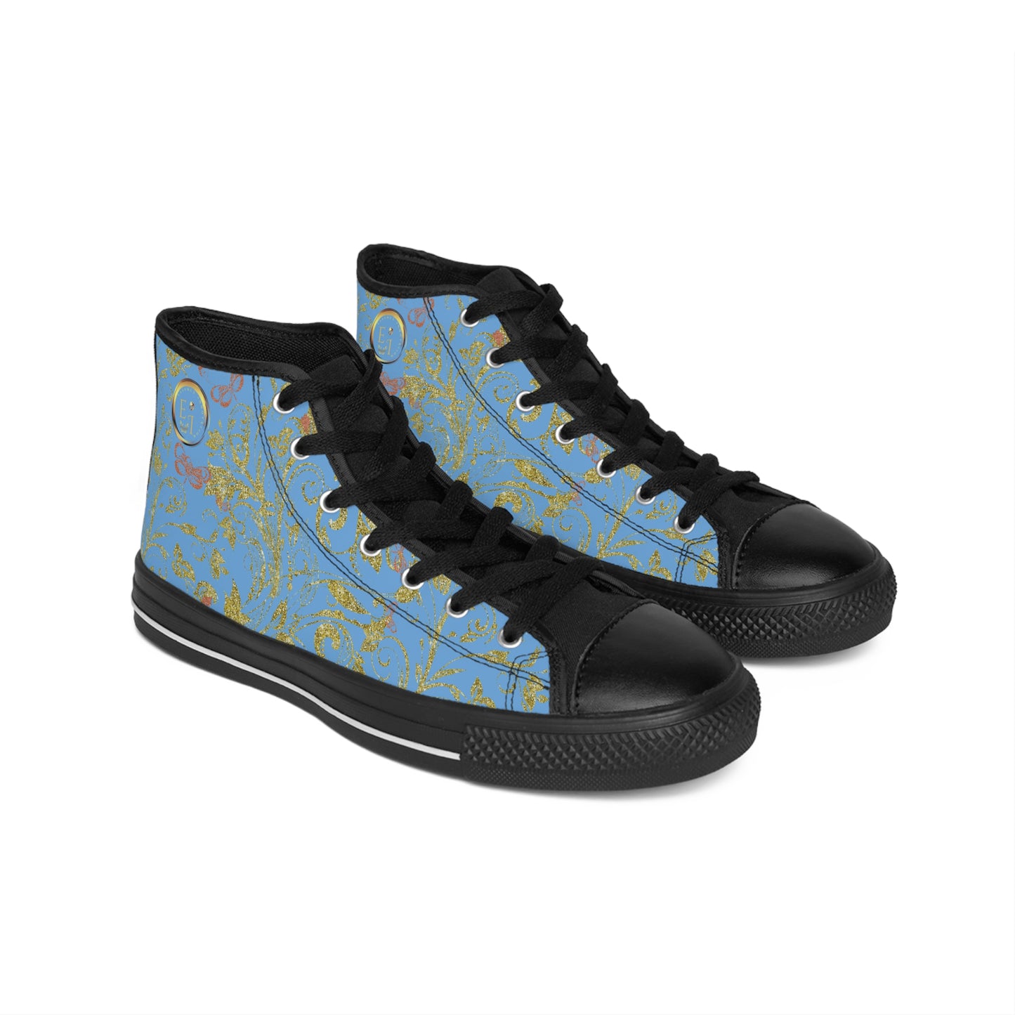 Bohemian Butterfly | Light Blue | Black Sole HighTop Sneakers