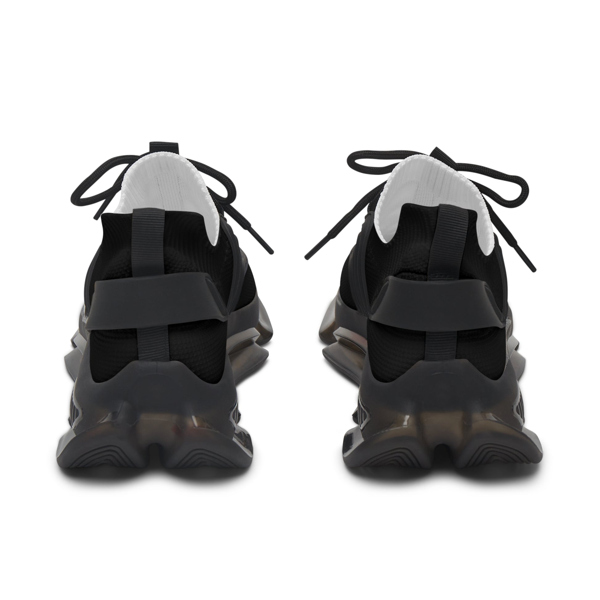Black 'EssenceInnoCreate' sneakers with transparent soles on a white background