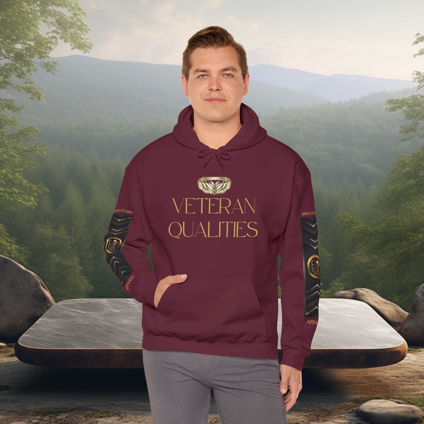 Veteran Qualities Serviceman Five | Maroon Hoodie | Military & Service Tribute