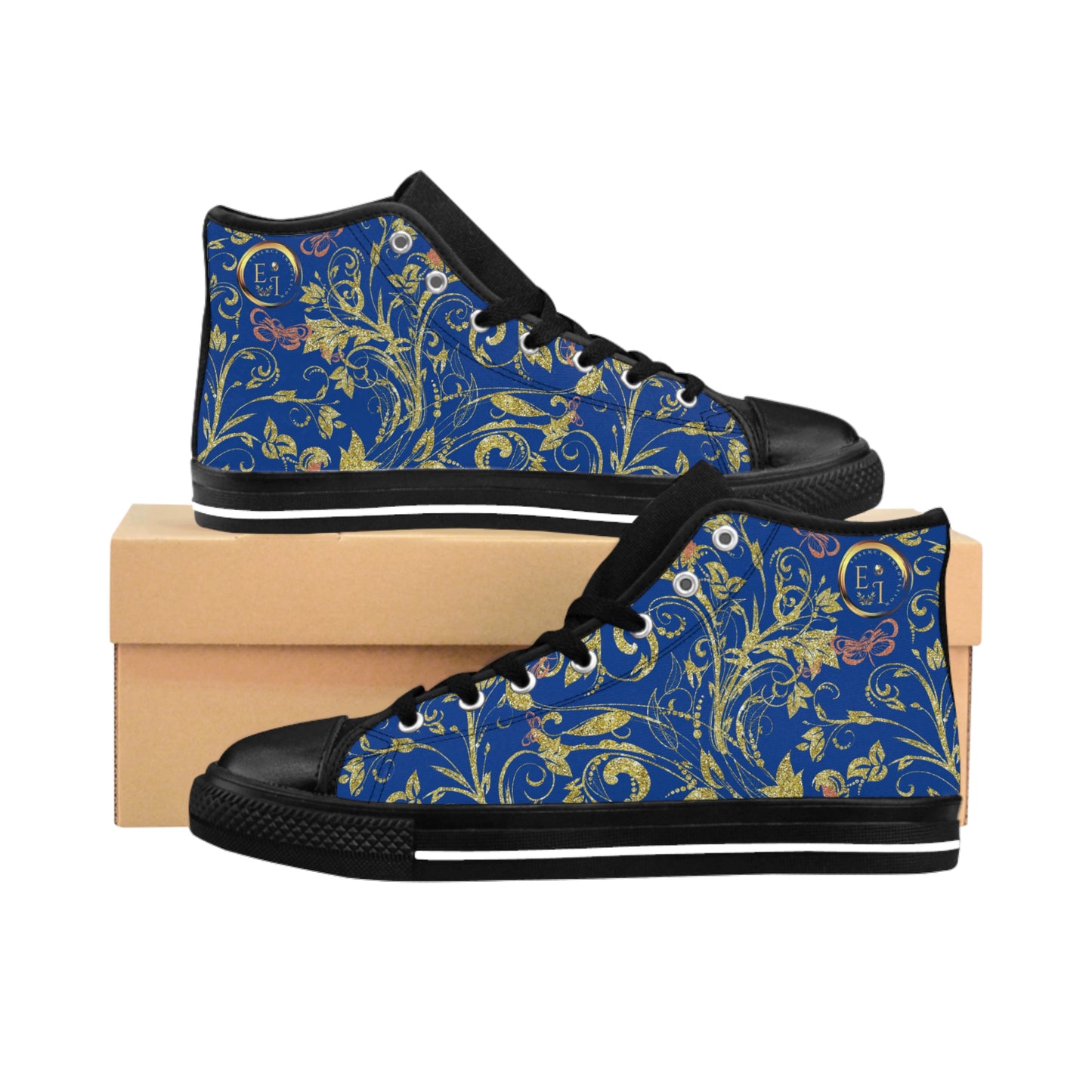Bohemian Butterfly | Dark Blue | Black Sole HighTop Sneakers