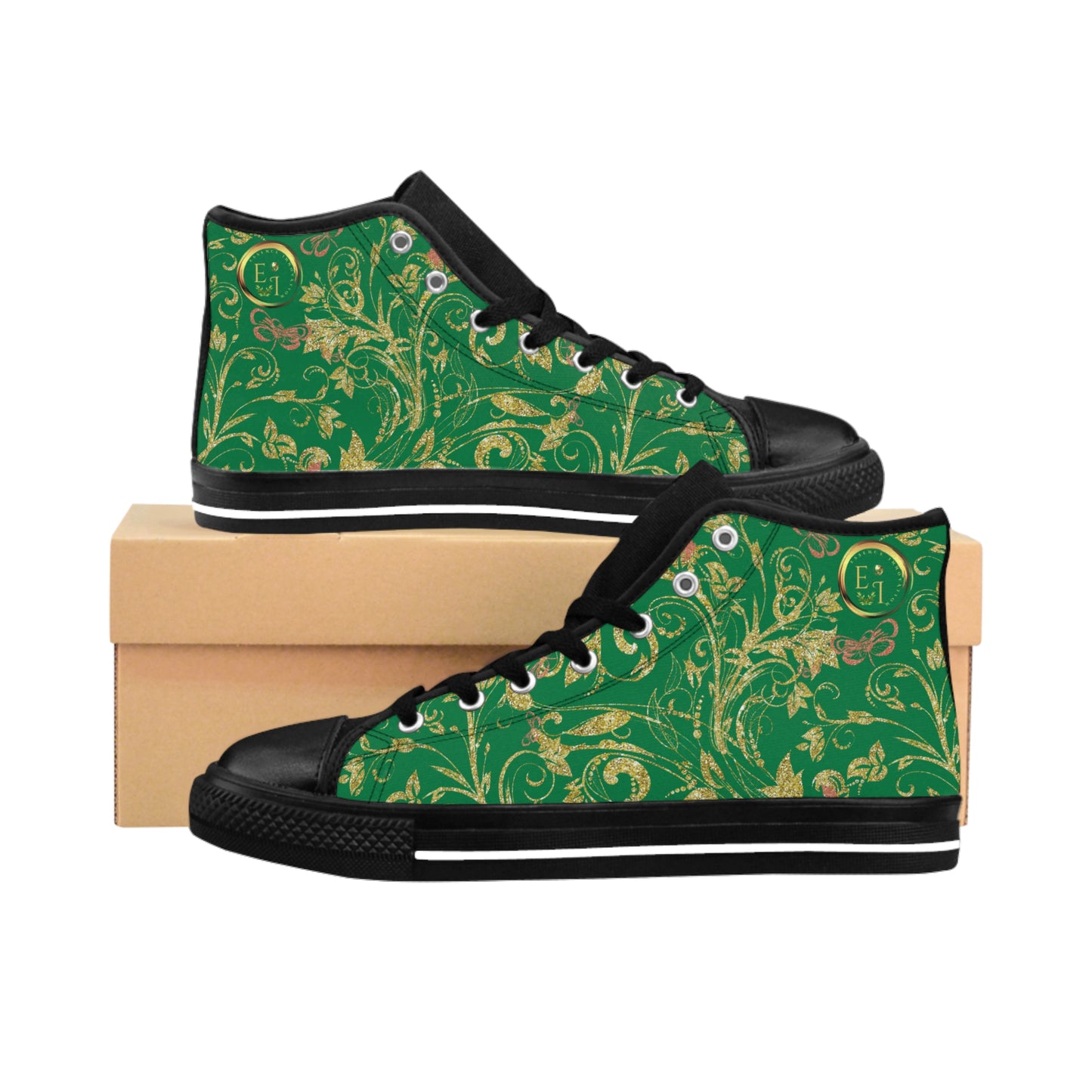 Bohemian Butterfly Hightops XII | Black Sole | Dark Green
