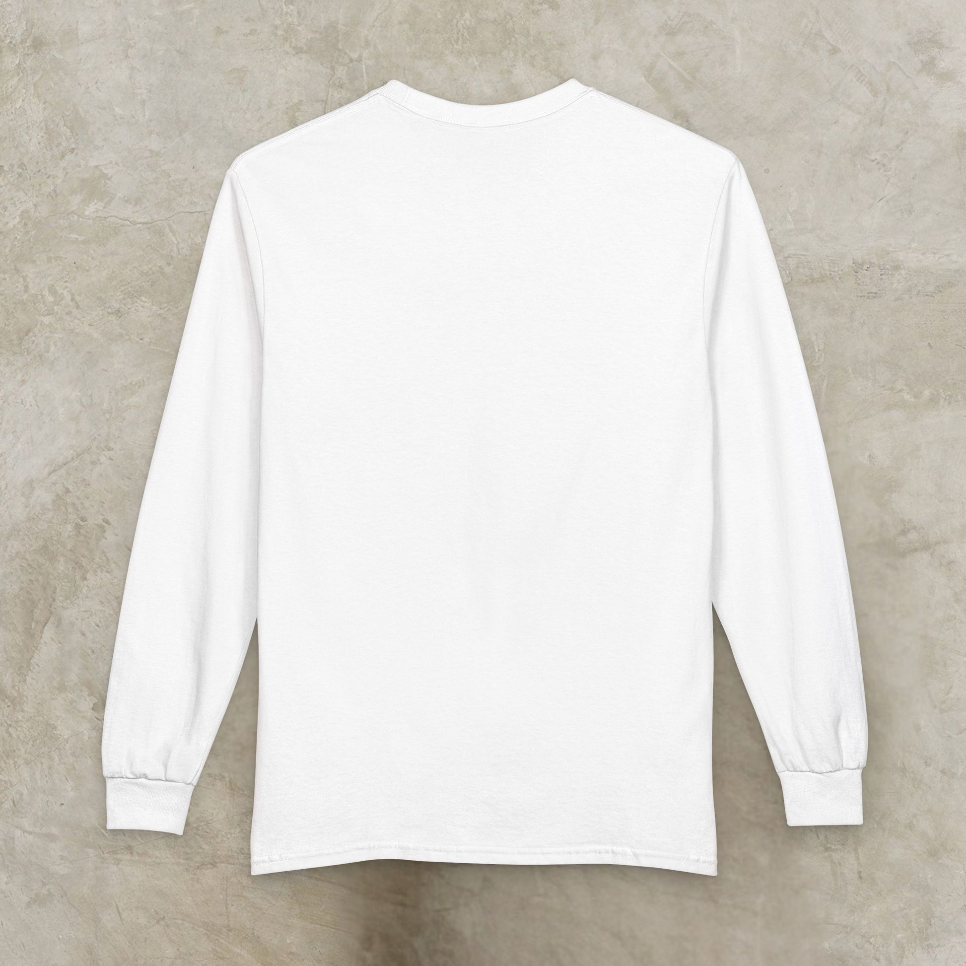 White Essence Innovation 'Design Meets Soul' long-sleeve shirt on a beige textured background