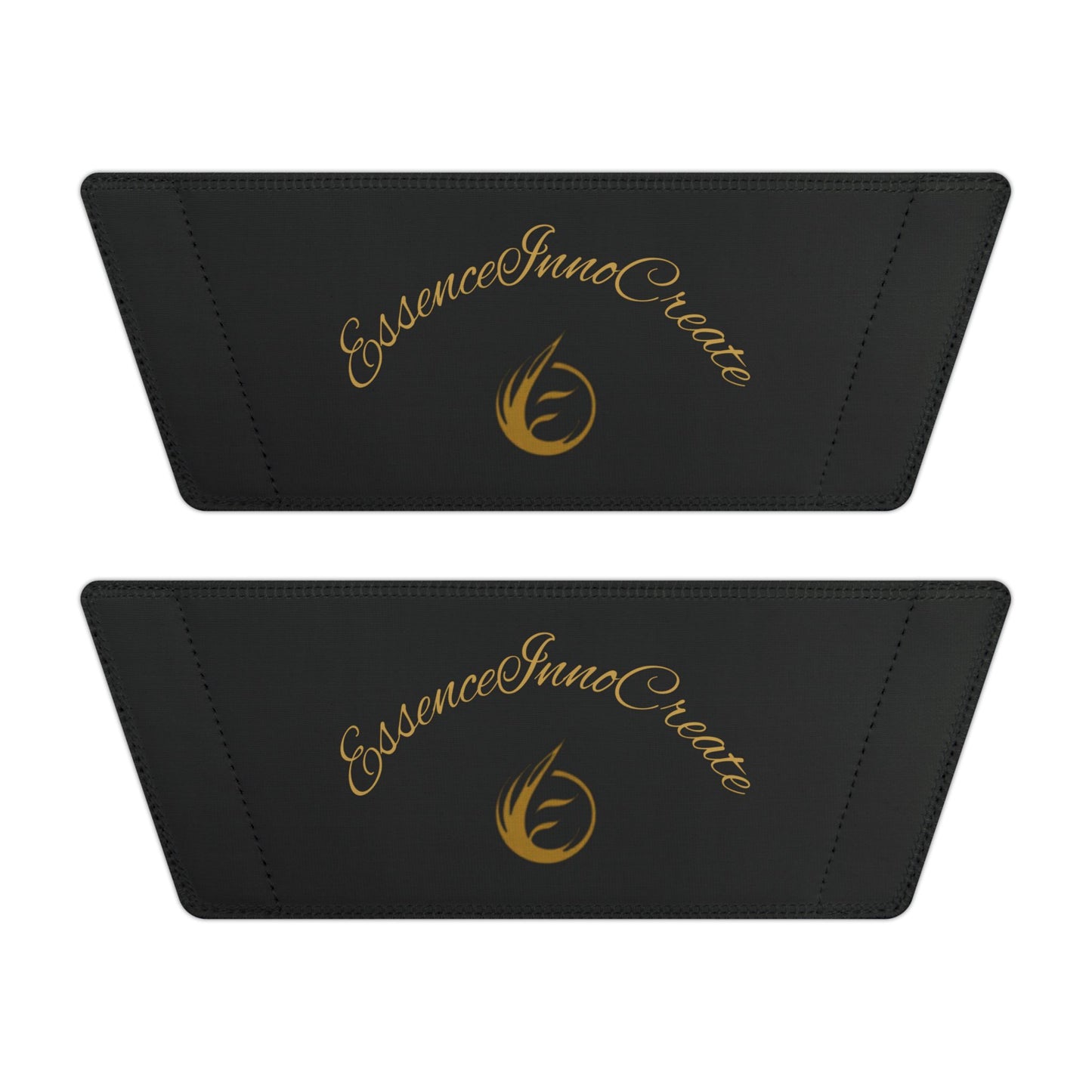 Two black card holders with gold 'EssenceInnoCreate' branding on a white background