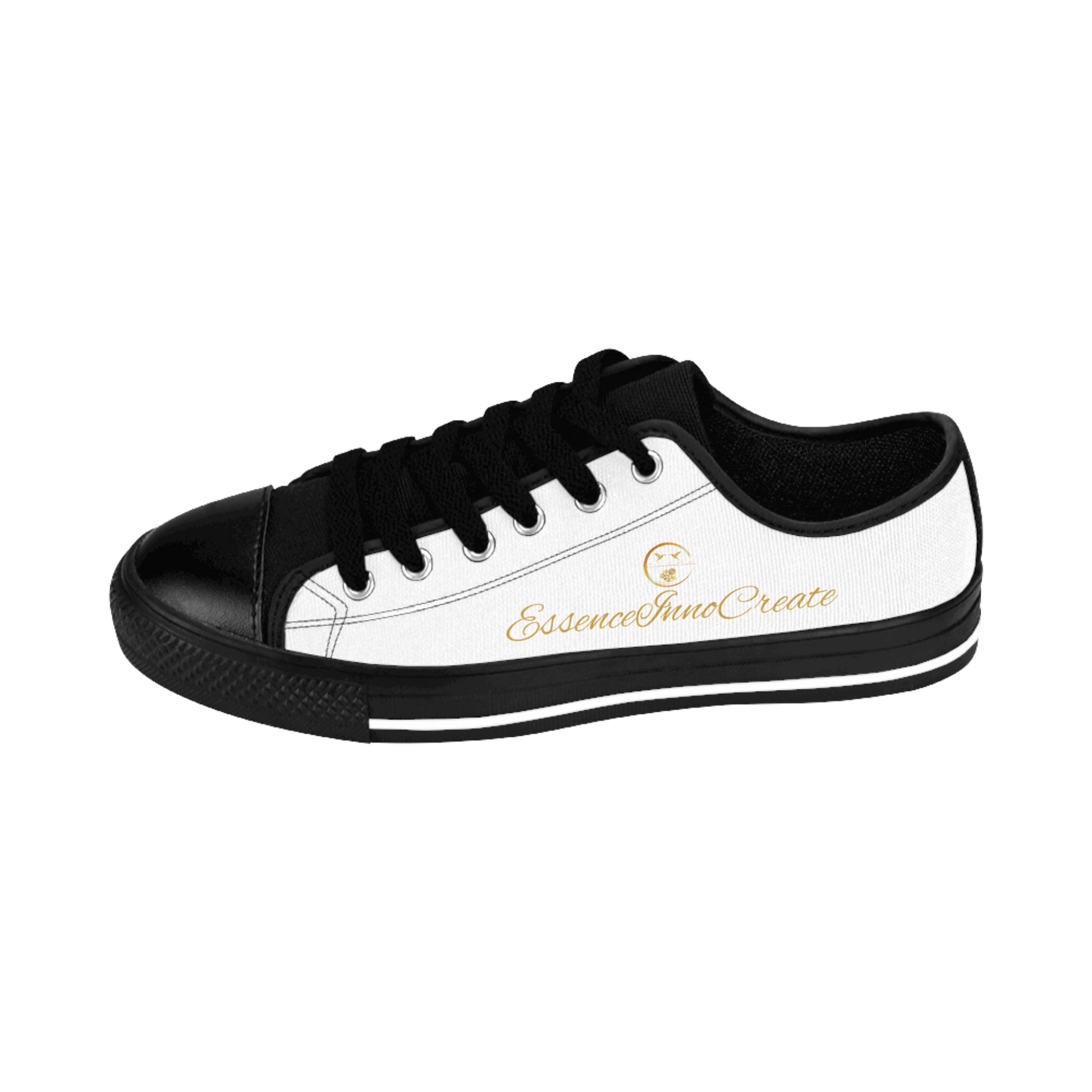 Black and white 'EssenceInnoCreate' sneaker with text on a white background