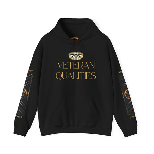 Veteran Qualities Leader One | Black Hoodie | Military & Service Tribute