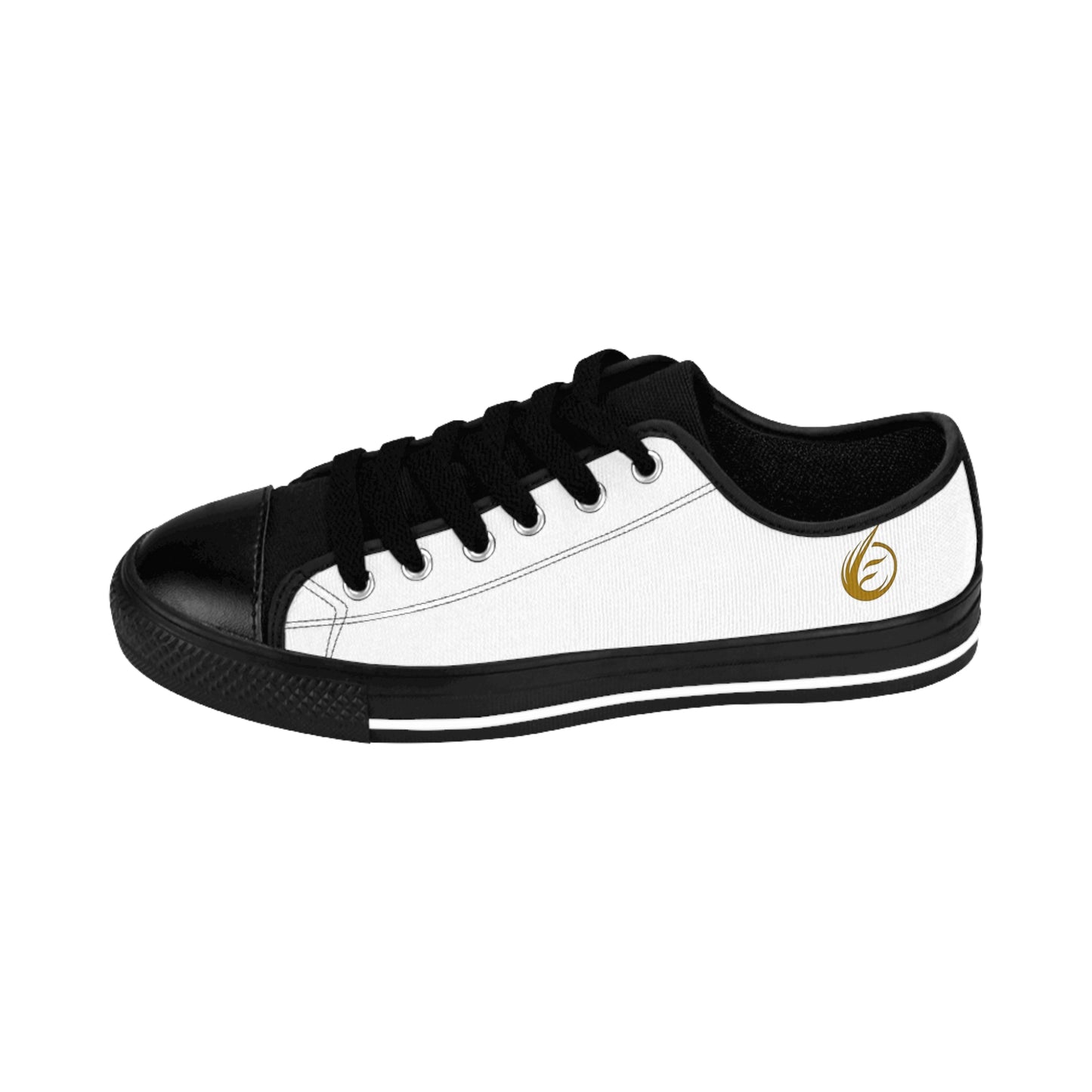 Black and white sneaker with 'EssenceInnoCreate' logo on a white background