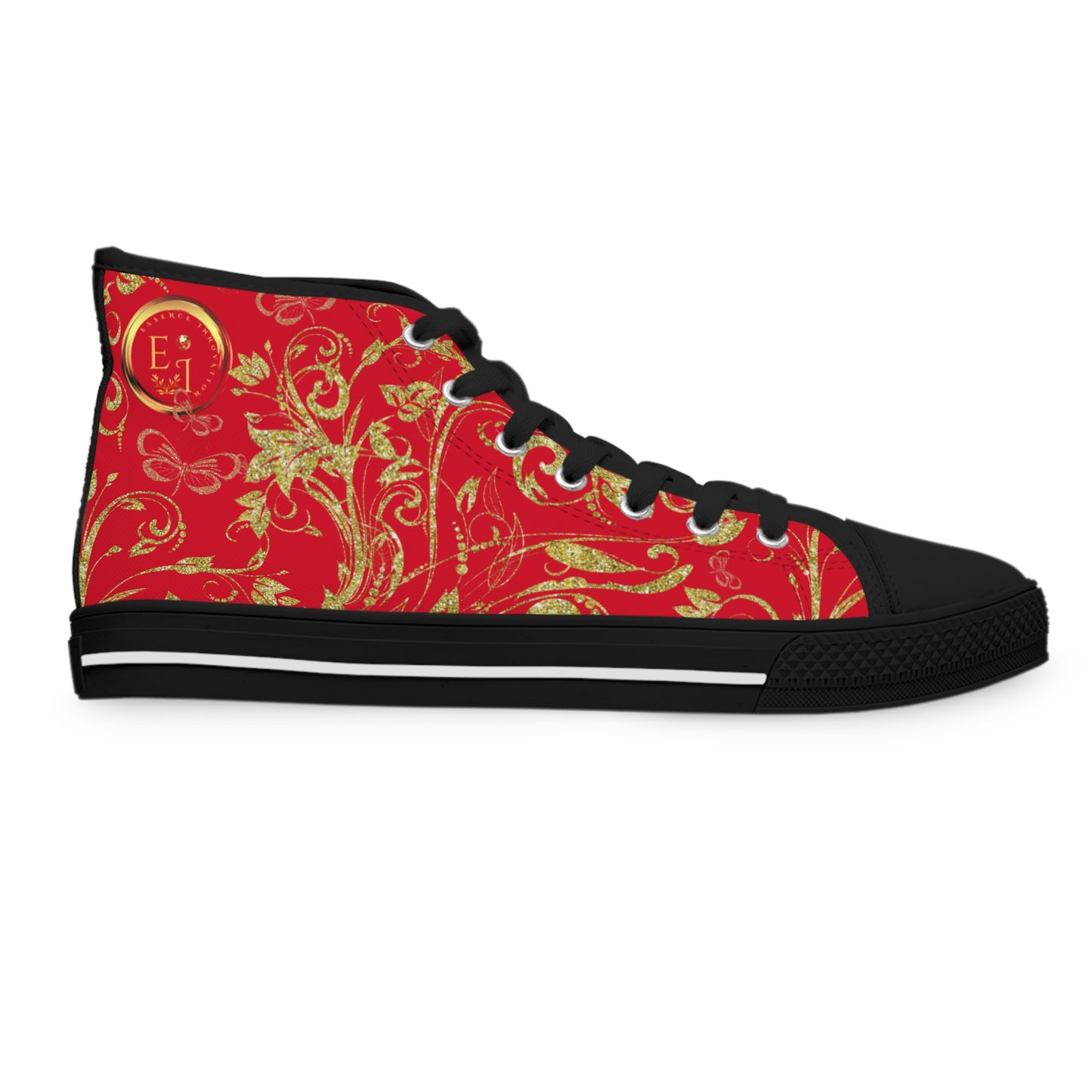 Bohemian Butterfly Heart | Dark Red | Black Sole HighTop Sneakers