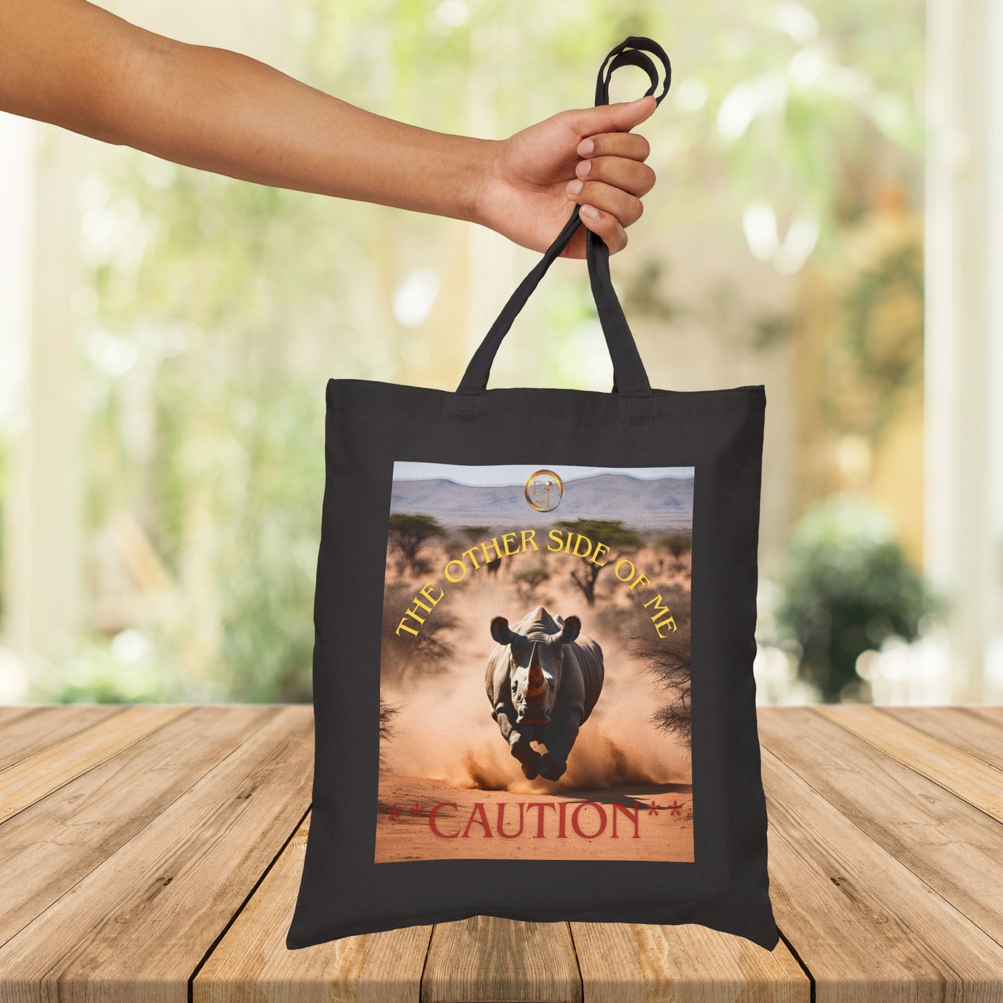 Caution Rhino Cotton Canvas Tote Bag, Eco-Friendly Shopping Bag, Animal Lovers Gift, Beach Tote, Adventure Carryall
