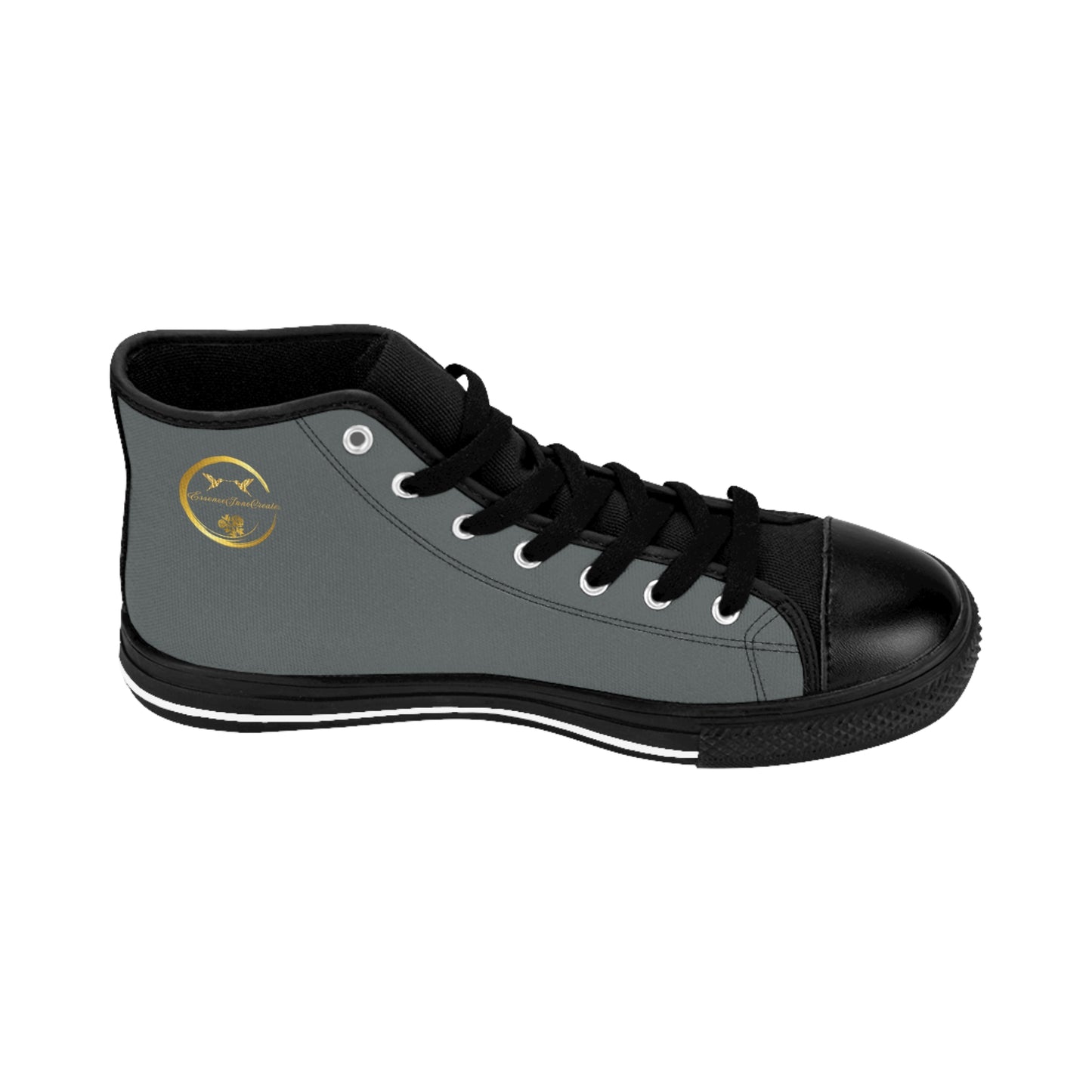 Gray high-top 'EssenceInnoCreate' sneaker with black top and sole on a white background