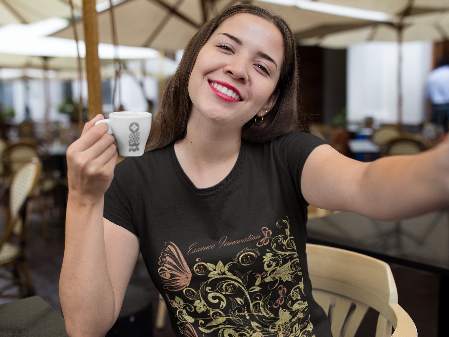 Floral Butterfly T-Shirt in Black | Nature-Inspired Boho Tee | Elegant Botanical Shirt for Women | EssenceInnoCreate