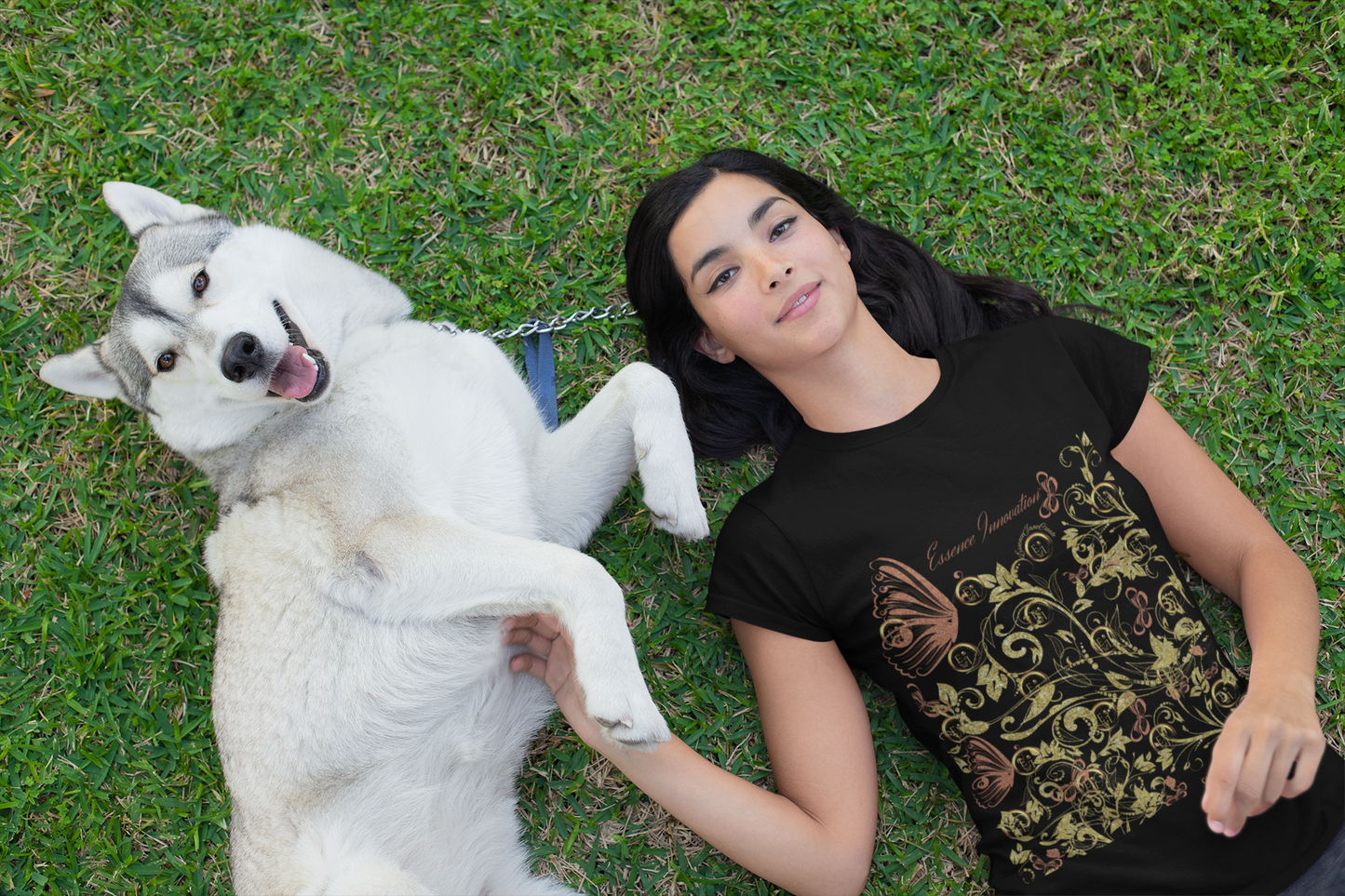 Floral Butterfly T-Shirt in Black | Nature-Inspired Boho Tee | Elegant Botanical Shirt for Women | EssenceInnoCreate