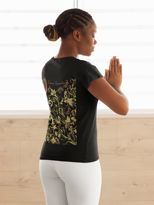 Floral Butterfly T-Shirt in Black | Nature-Inspired Boho Tee | Elegant Botanical Shirt for Women | EssenceInnoCreate