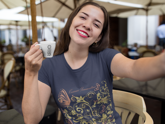 Floral Butterfly T-Shirt in Navy | Elegant Nature Graphic Tee | Boho Botanical Shirt for Women | EssenceInnoCreate