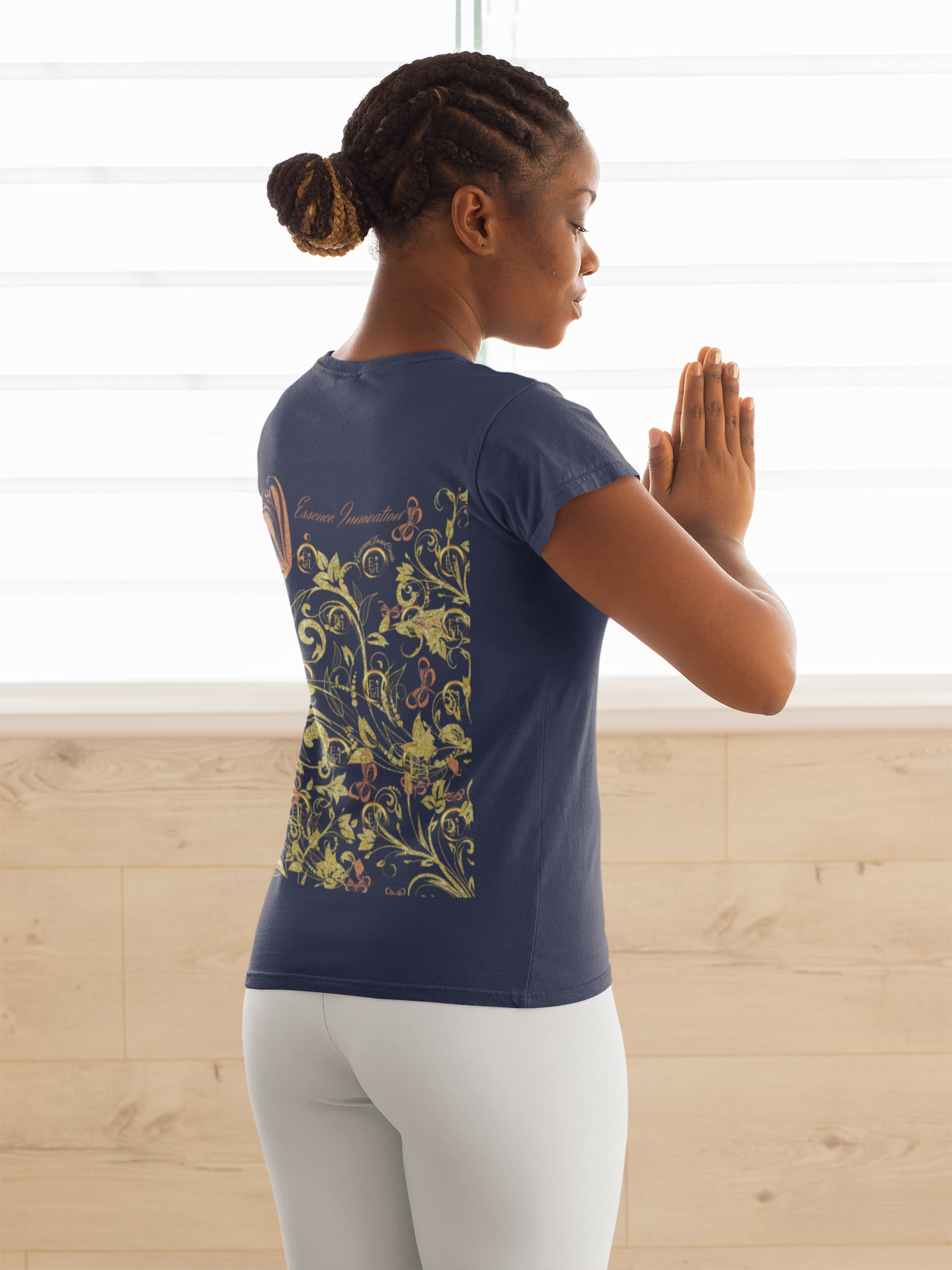 Floral Butterfly T-Shirt in Navy | Elegant Nature Graphic Tee | Boho Botanical Shirt for Women | EssenceInnoCreate