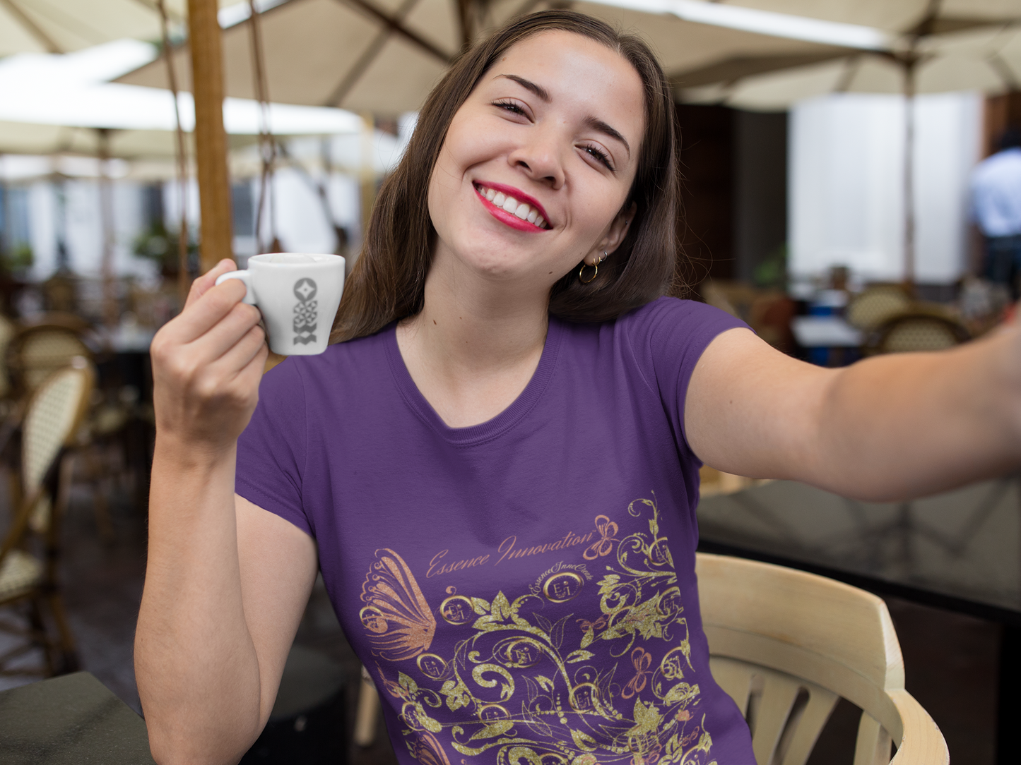 Floral Butterfly T-Shirt in Purple | Boho Nature-Inspired Tee for Women | Elegant Botanical Shirt | EssenceInnoCreate