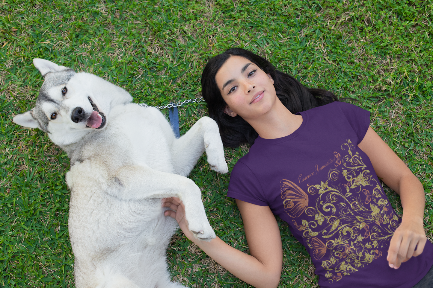 Floral Butterfly T-Shirt in Purple | Boho Nature-Inspired Tee for Women | Elegant Botanical Shirt | EssenceInnoCreate