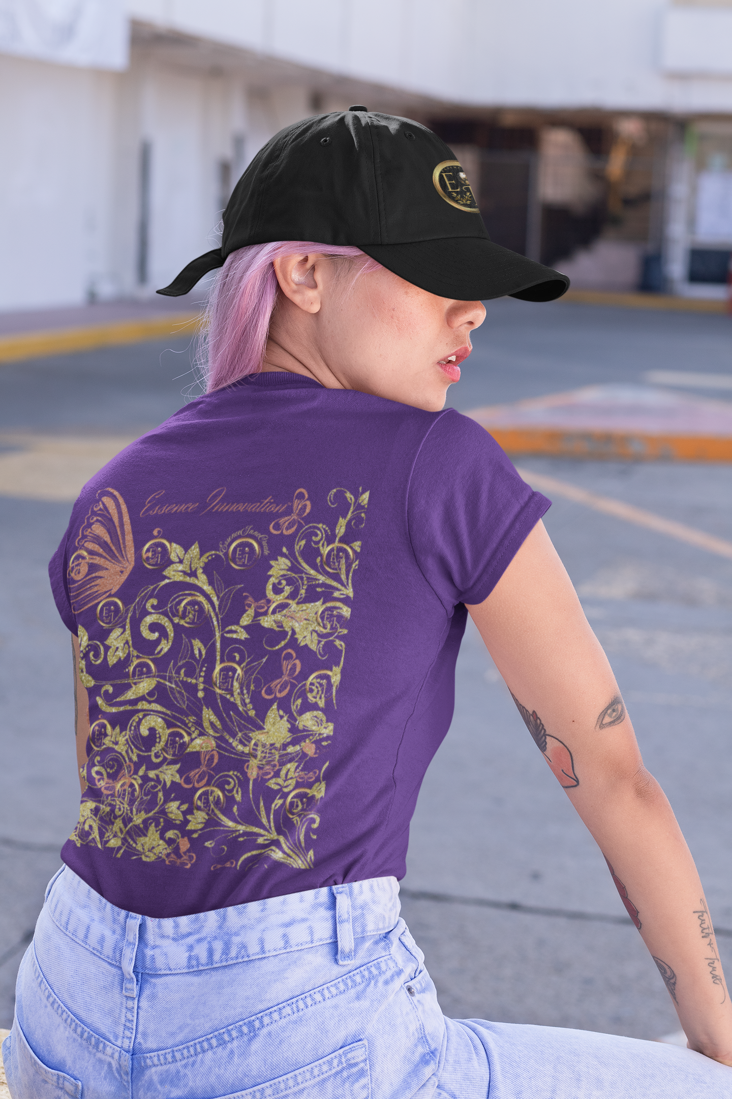 Floral Butterfly T-Shirt in Purple | Boho Nature-Inspired Tee for Women | Elegant Botanical Shirt | EssenceInnoCreate